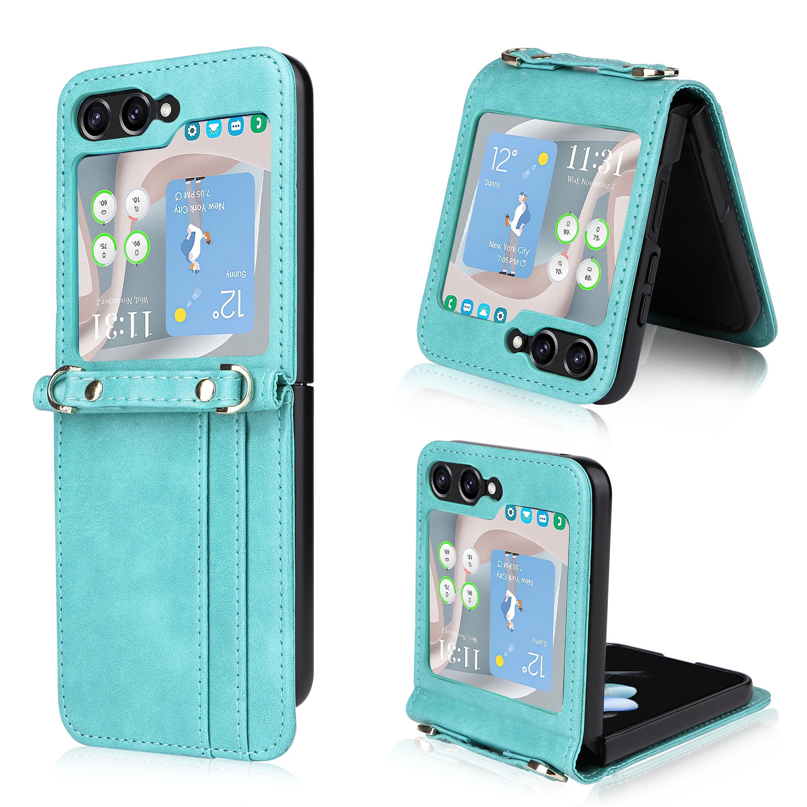 For Samsung Galaxy Z Flip5 Crossbody Card Slot Leather Phone Case(Mint Green) For Samsung Galaxy Z Flip5 Crossbody Card Slot Leather Phone Case(Mint Green)