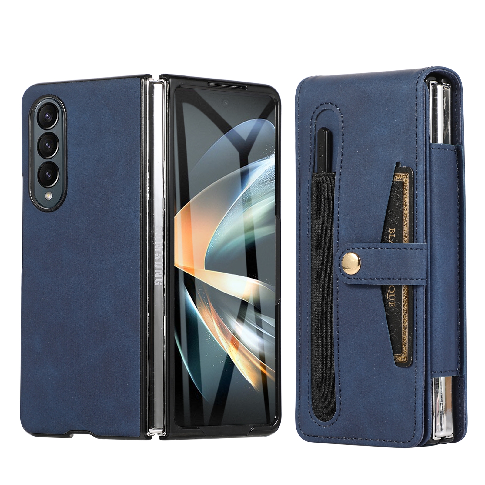 For Samsung Galaxy Z Fold4 Multifunctional Folding Phone Leather Case(Blue)