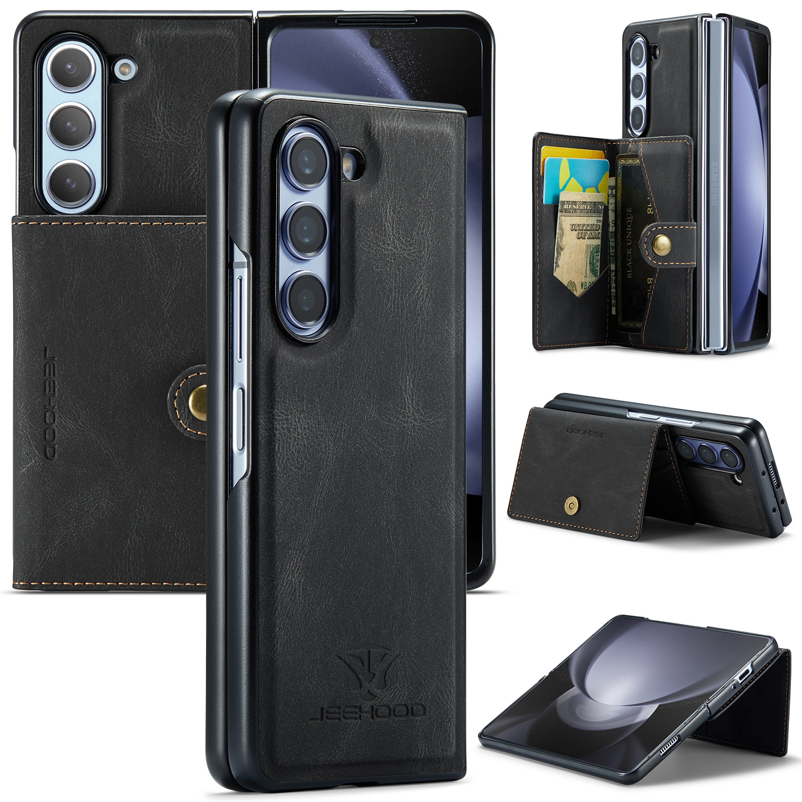 For Samsung Galaxy Z Fold5 JEEHOOD Retro Magnetic Detachable Wallet Phone Case(Black) For Samsung Galaxy Z Fold5 JEEHOOD Retro Magnetic Detachable Wallet Phone Case(Black)
