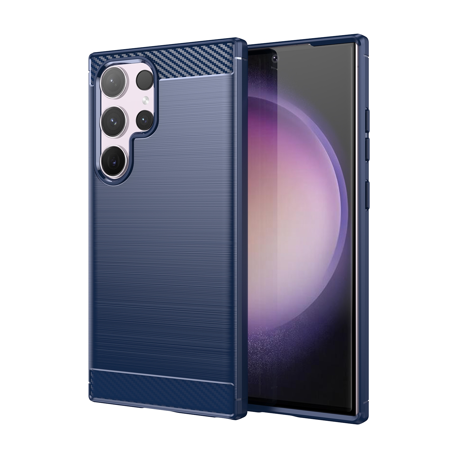 For Samsung Galaxy S24 Ultra 5G Brushed Texture Carbon Fiber TPU Phone Case(Blue) For Samsung Galaxy S24 Ultra 5G Brushed Texture Carbon Fiber TPU Phone Case(Blue)