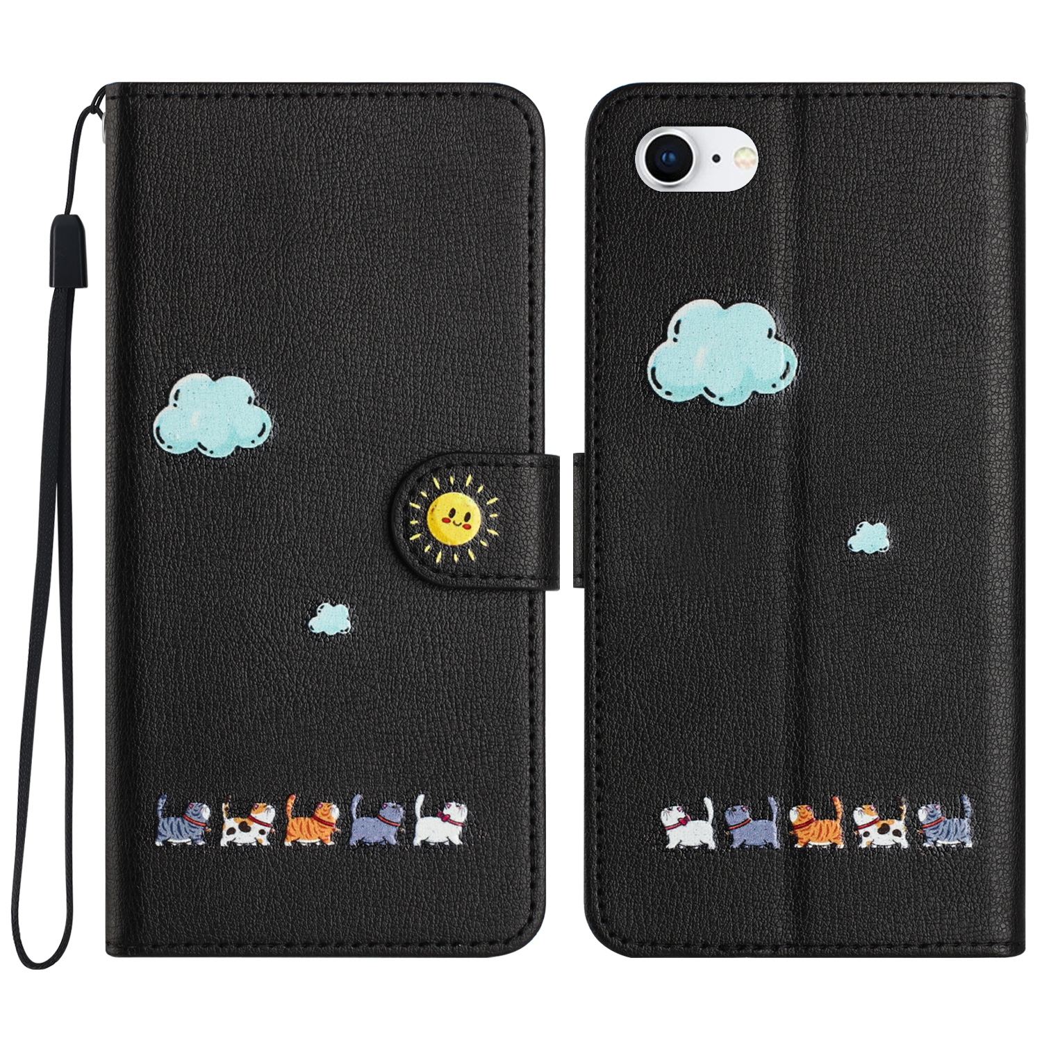 For iPhone SE 2022 / SE 2020 Cartoon Cats Leather Phone Case(Black) For iPhone SE 2022 / SE 2020 Cartoon Cats Leather Phone Case(Black)