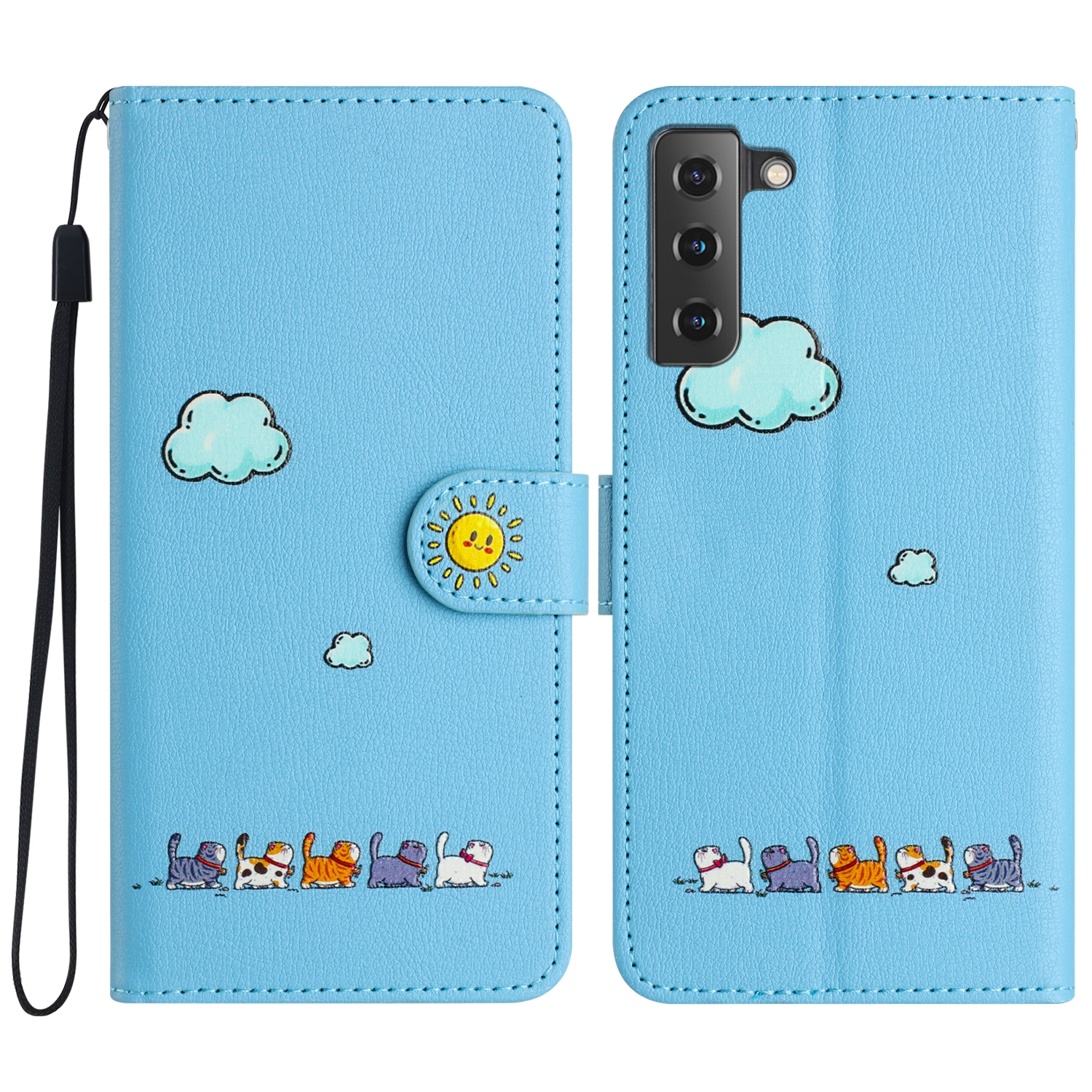 For Samsung Galaxy S22 5G Cartoon Cats Leather Phone Case(Blue) For Samsung Galaxy S22 5G Cartoon Cats Leather Phone Case(Blue)