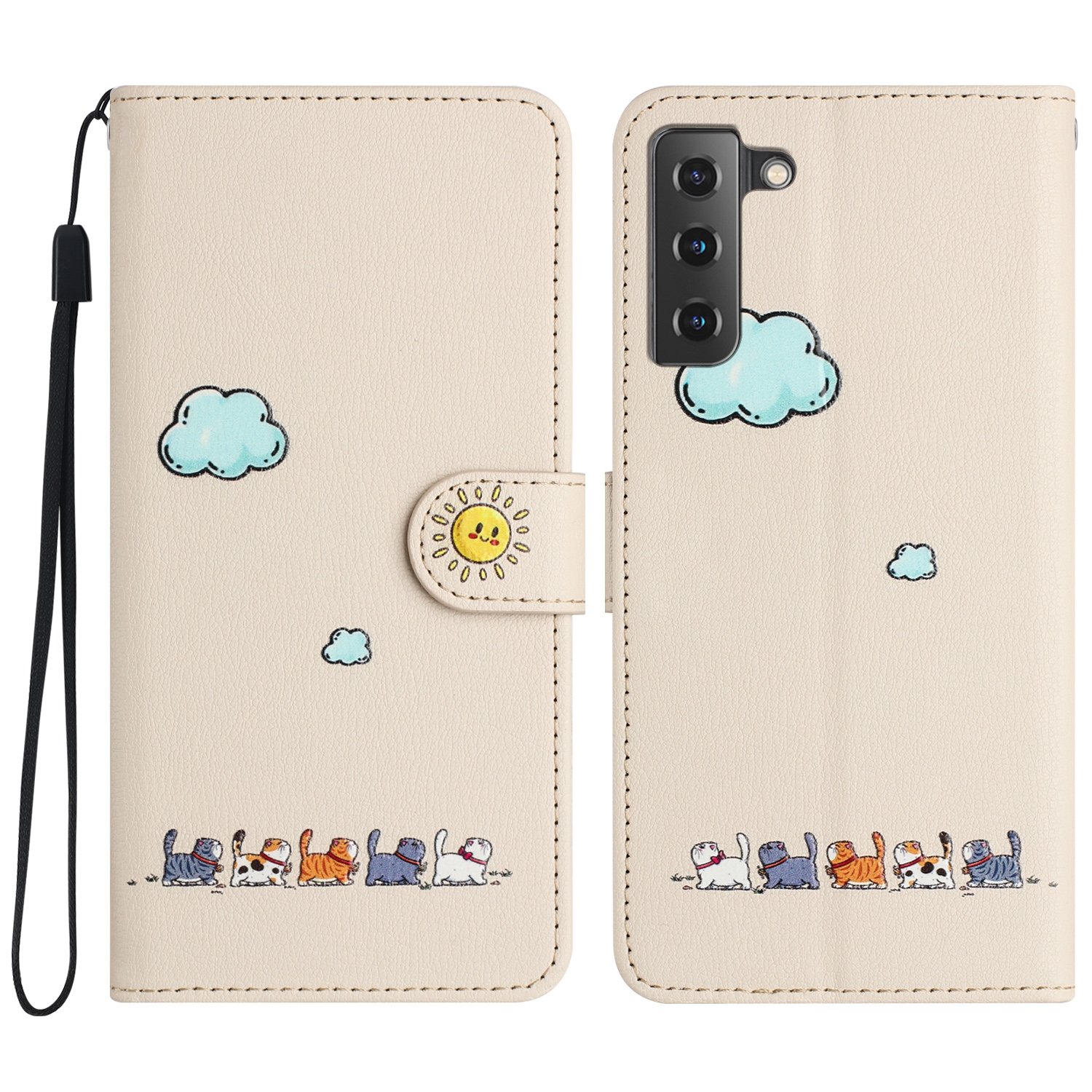 For Samsung Galaxy S22+ 5G Cartoon Cats Leather Phone Case(Beige White) For Samsung Galaxy S22+ 5G Cartoon Cats Leather Phone Case(Beige White)
