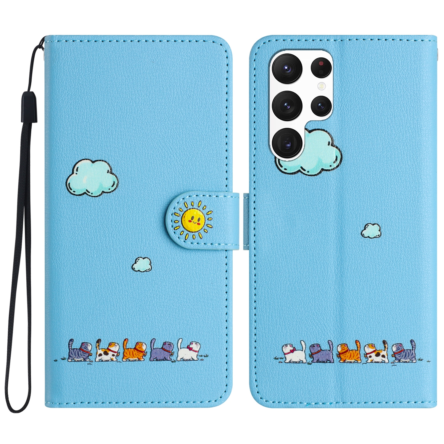 For Samsung Galaxy S22 Ultra 5G Cartoon Cats Leather Phone Case(Blue) For Samsung Galaxy S22 Ultra 5G Cartoon Cats Leather Phone Case(Blue)