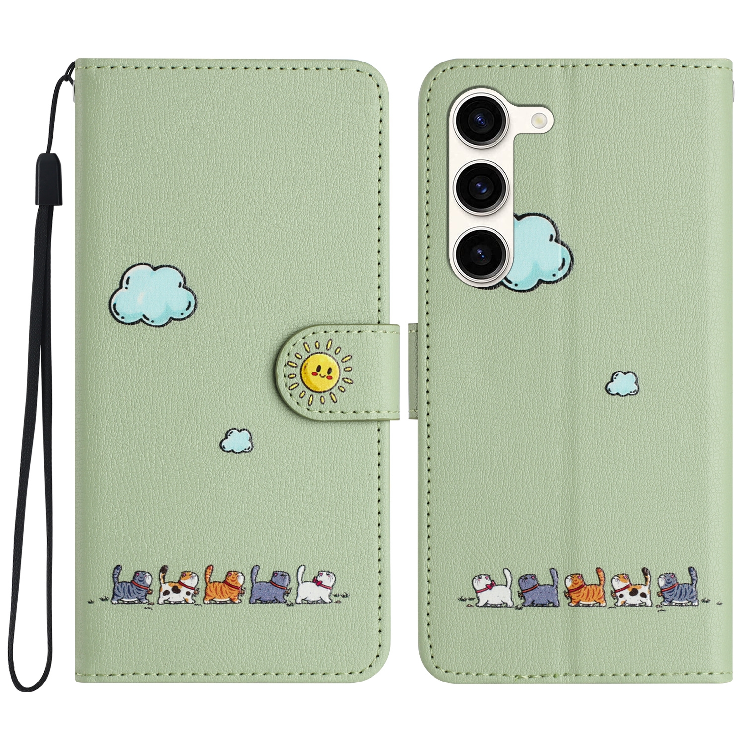 For Samsung Galaxy S23+ 5G Cartoon Cats Leather Phone Case(Green) For Samsung Galaxy S23+ 5G Cartoon Cats Leather Phone Case(Green)