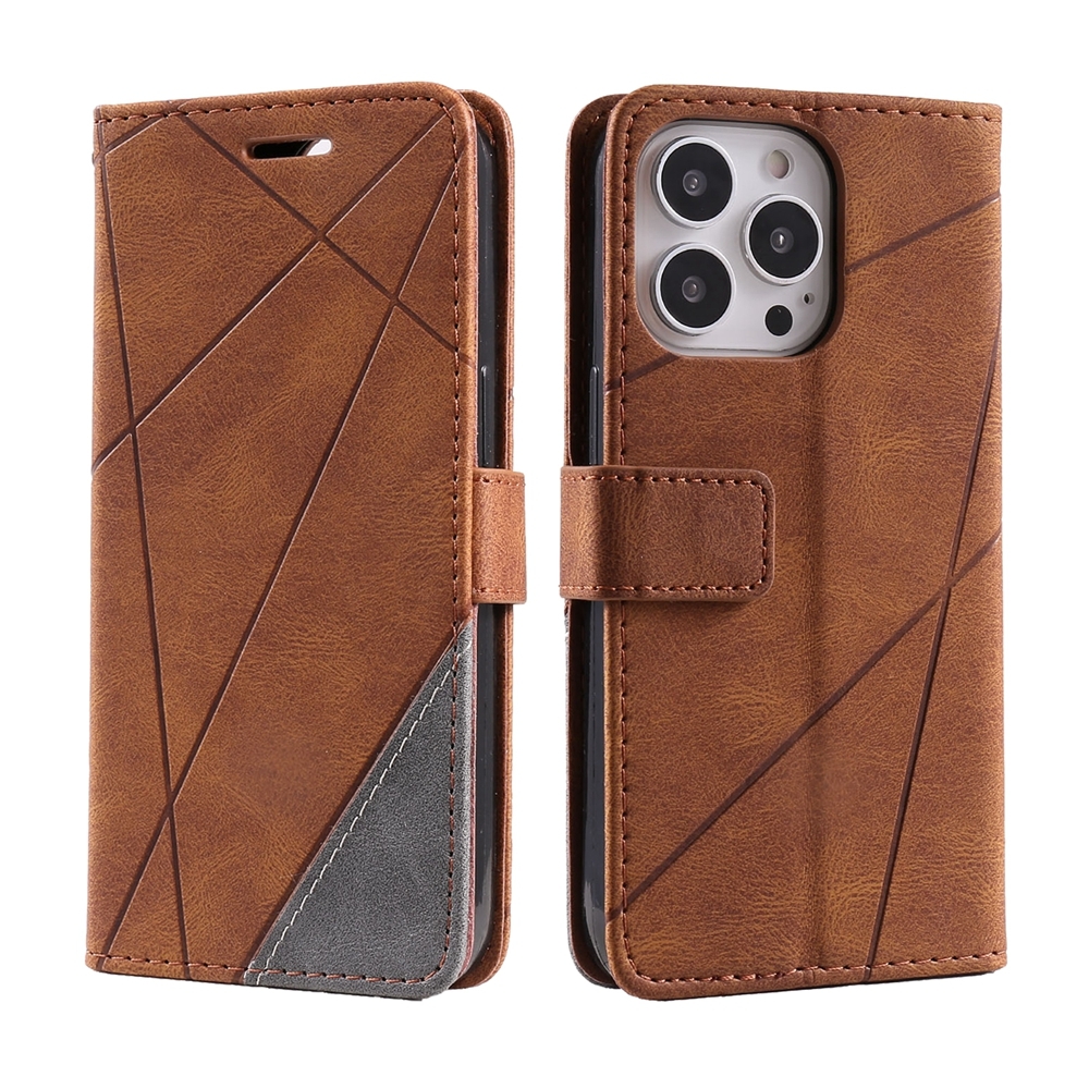 For iPhone 16 Pro Skin Feel Splicing Leather Phone Case(Brown) For iPhone 16 Pro Skin Feel Splicing Leather Phone Case(Brown)