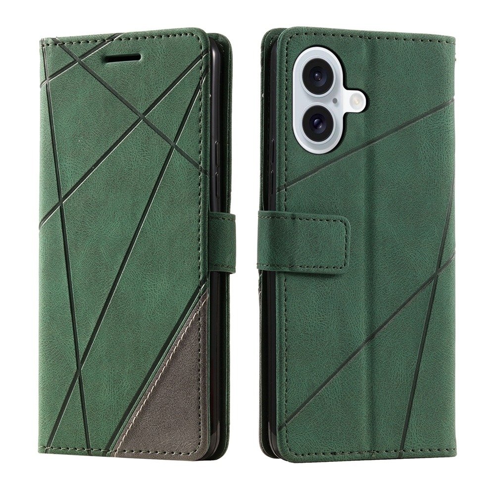 For iPhone 16 Skin Feel Splicing Leather Phone Case(Green) For iPhone 16 Skin Feel Splicing Leather Phone Case(Green)