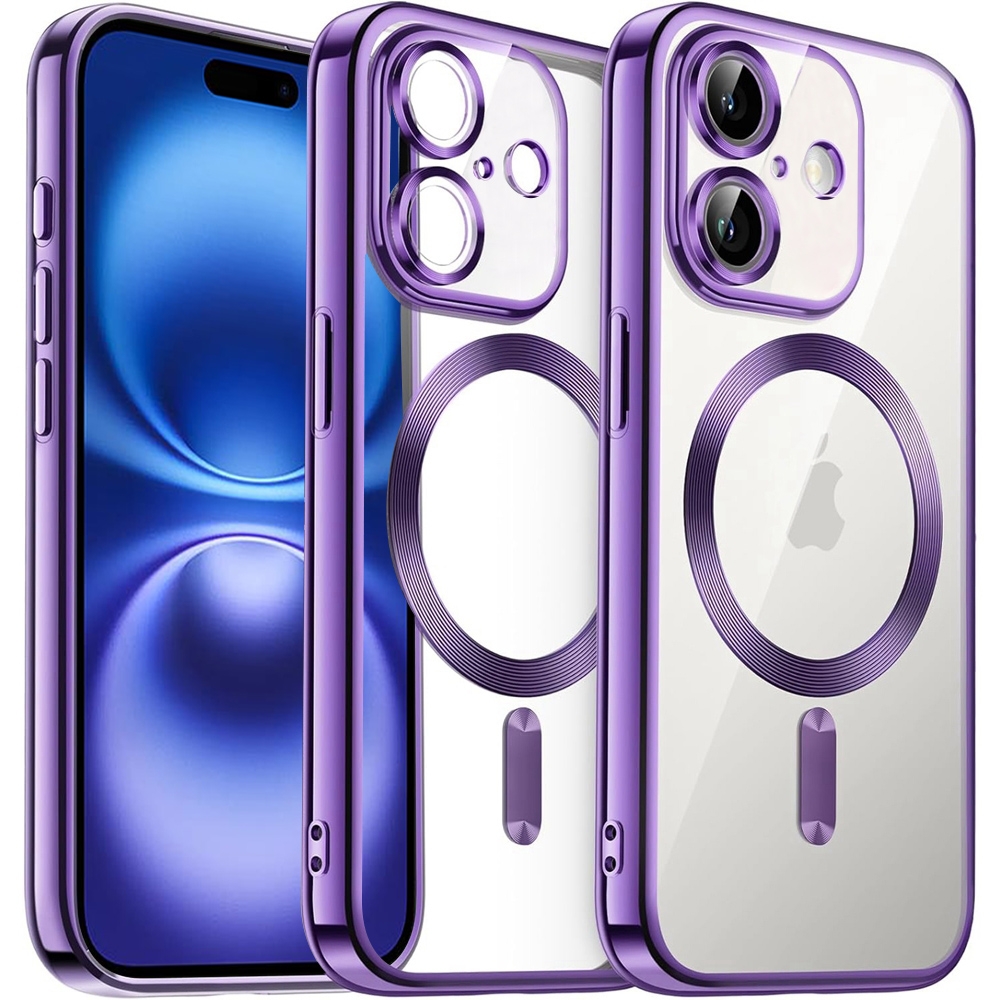 For iPhone 16 Transparent Electroplated Magsafe Magnetic TPU Phone Case(Purple) For iPhone 16 Transparent Electroplated Magsafe Magnetic TPU Phone Case(Purple)
