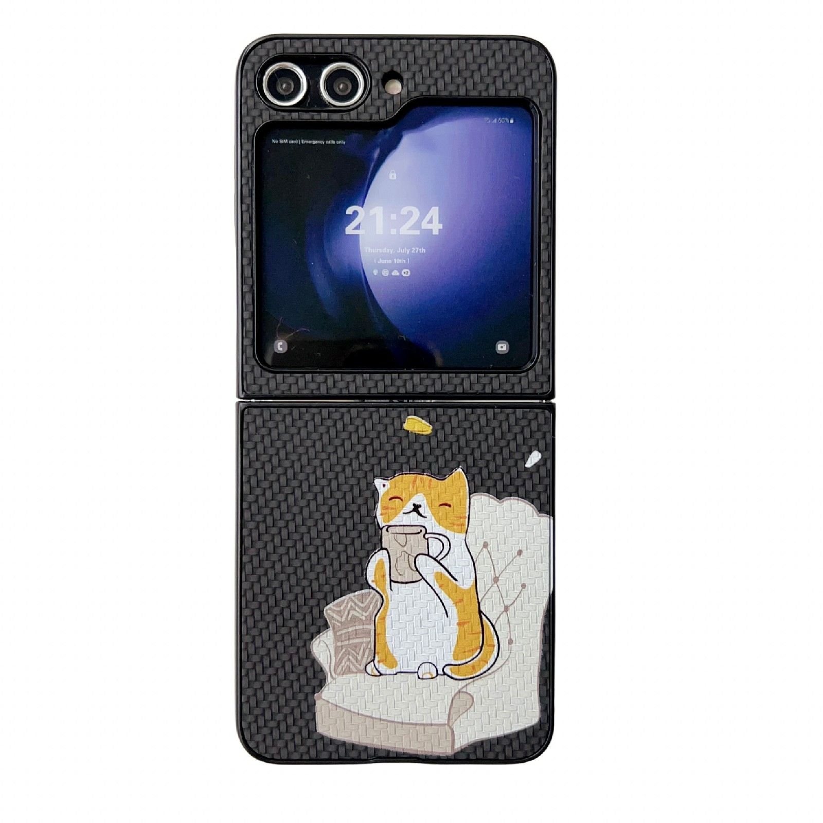 For Samsung Galaxy Z Flip5 5G Braided Texture Colored Drawing Pattern Phone Case(Black Coffee Cat) For Samsung Galaxy Z Flip5 5G Braided Texture Colored Drawing Pattern Phone Case(Black Coffee Cat)