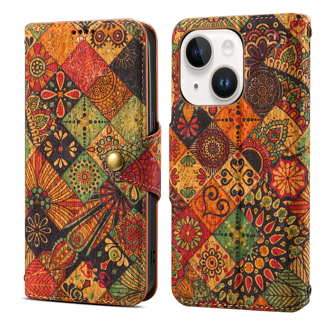 For iPhone 14 Plus Denior Flower Language Series Cork Fabric Oil Edge Leather Phone Case(Autumn) For iPhone 14 Plus Denior Flower Language Series Cork Fabric Oil Edge Leather Phone Case(Autumn)