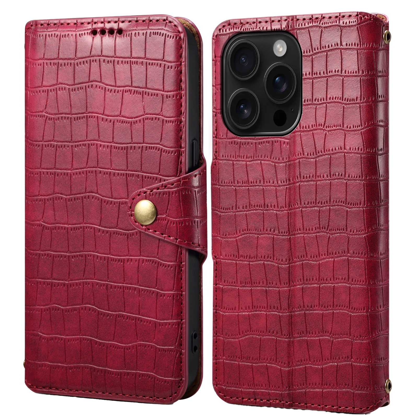 For iPhone 16 Pro Denior Crocodile Texture Oil Edge Leather Phone Case(Rose Red) For iPhone 16 Pro Denior Crocodile Texture Oil Edge Leather Phone Case(Rose Red)
