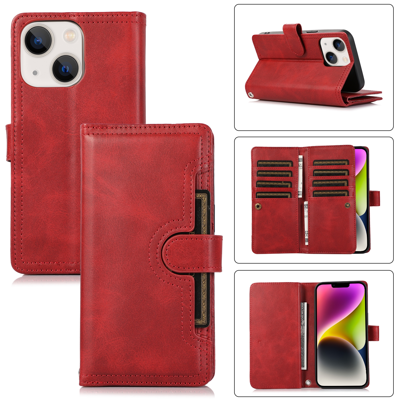 For iPhone 14 Wristband Card Slot Leather Phone Case(Red) For iPhone 14 Wristband Card Slot Leather Phone Case(Red)
