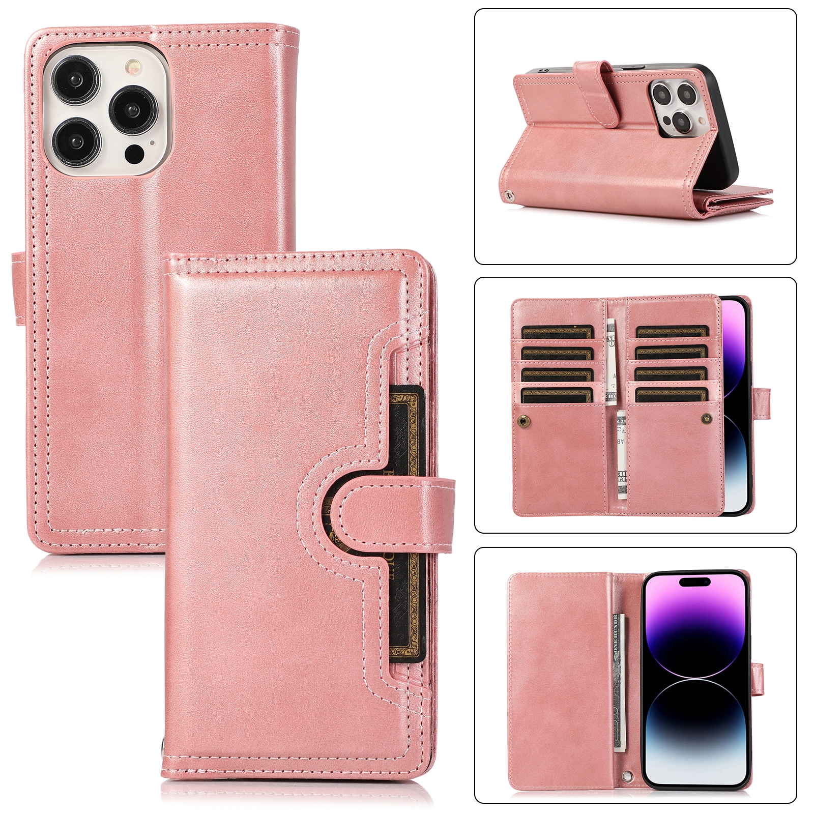 For iPhone 14 Pro Max Wristband Card Slot Leather Phone Case(Rose Gold) For iPhone 14 Pro Max Wristband Card Slot Leather Phone Case(Rose Gold)