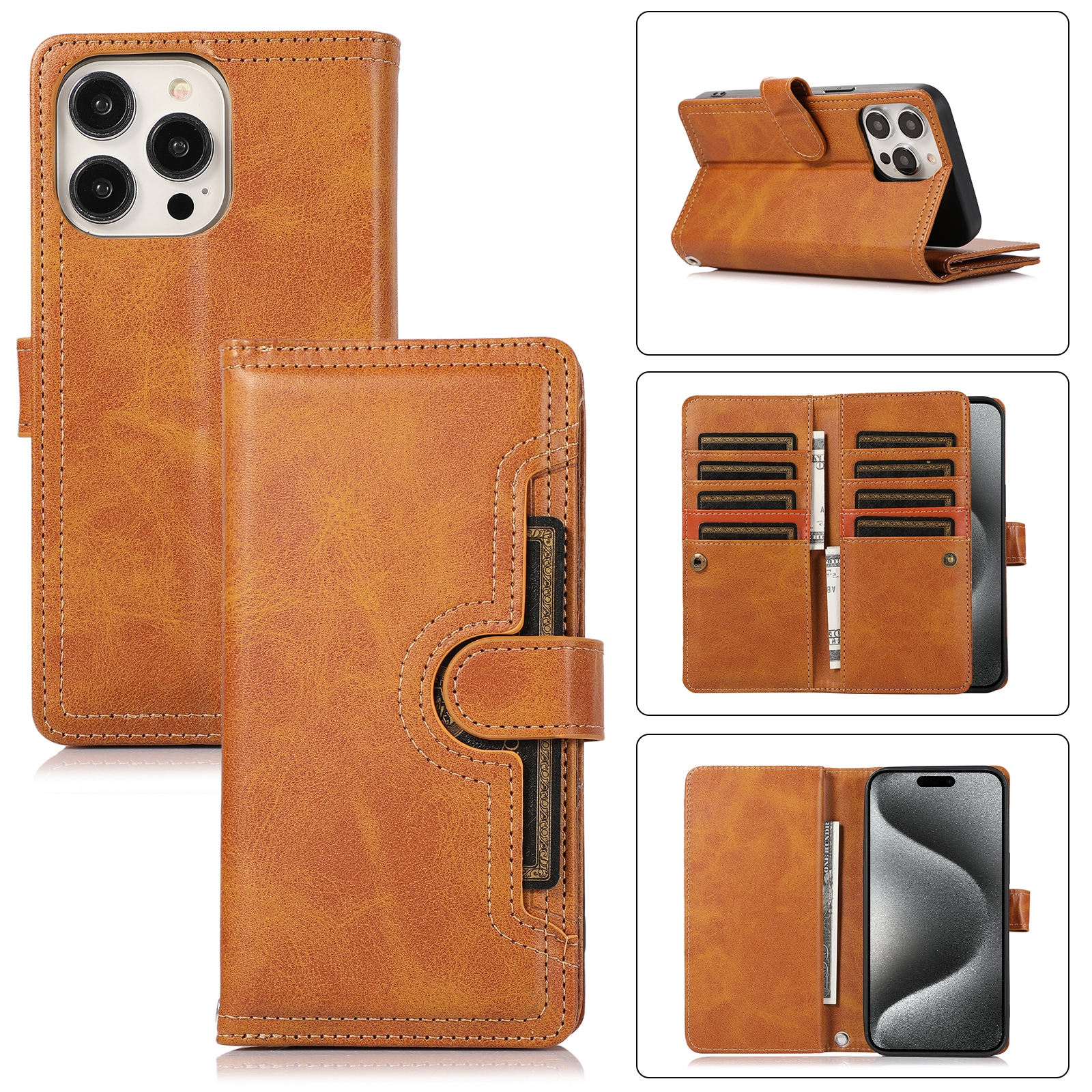 For iPhone 15 Pro Wristband Card Slot Leather Phone Case(Brown) For iPhone 15 Pro Wristband Card Slot Leather Phone Case(Brown)