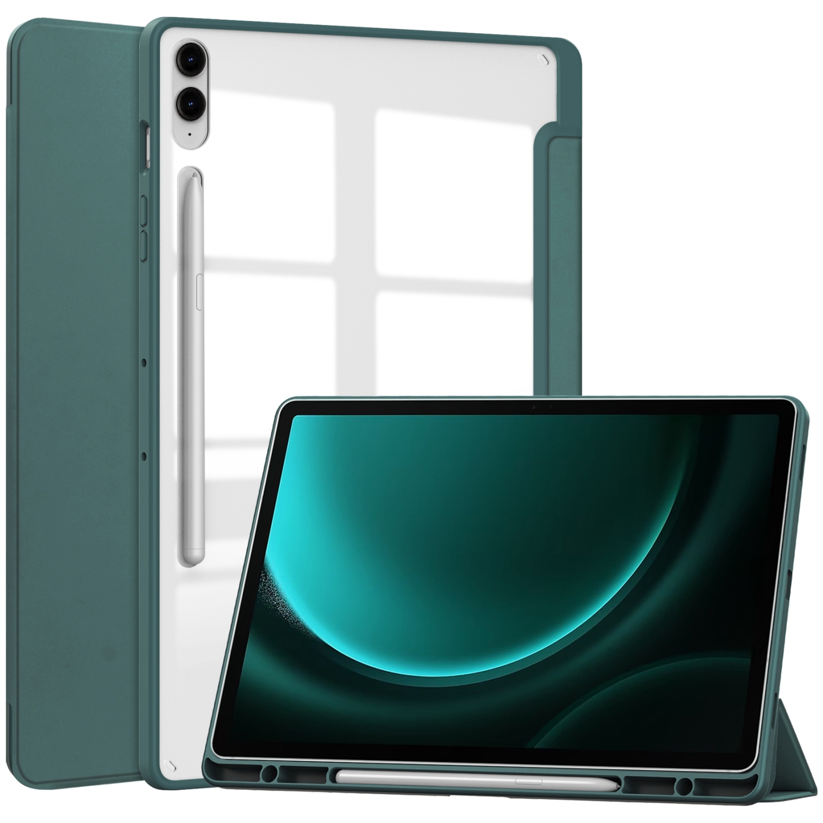 For Samsung Galaxy Tab S9 FE+ / S10+ Acrylic 3-folding Smart Leather Tablet Case with Pen Slot(Dark Green) For Samsung Galaxy Tab S9 FE+ / S10+ Acrylic 3-folding Smart Leather Tablet Case with Pen Slot(Dark Green)