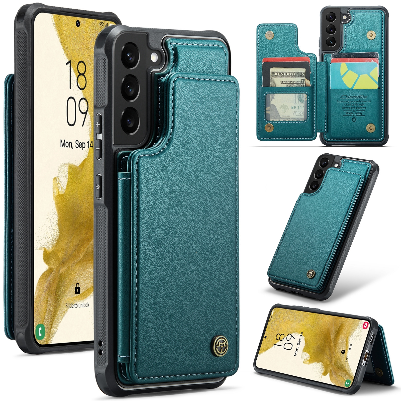 For Samsung Galaxy S22+ 5G CaseMe C22 Card Slots Holder RFID Anti-theft Phone Case(Blue Green) For Samsung Galaxy S22+ 5G CaseMe C22 Card Slots Holder RFID Anti-theft Phone Case(Blue Green)