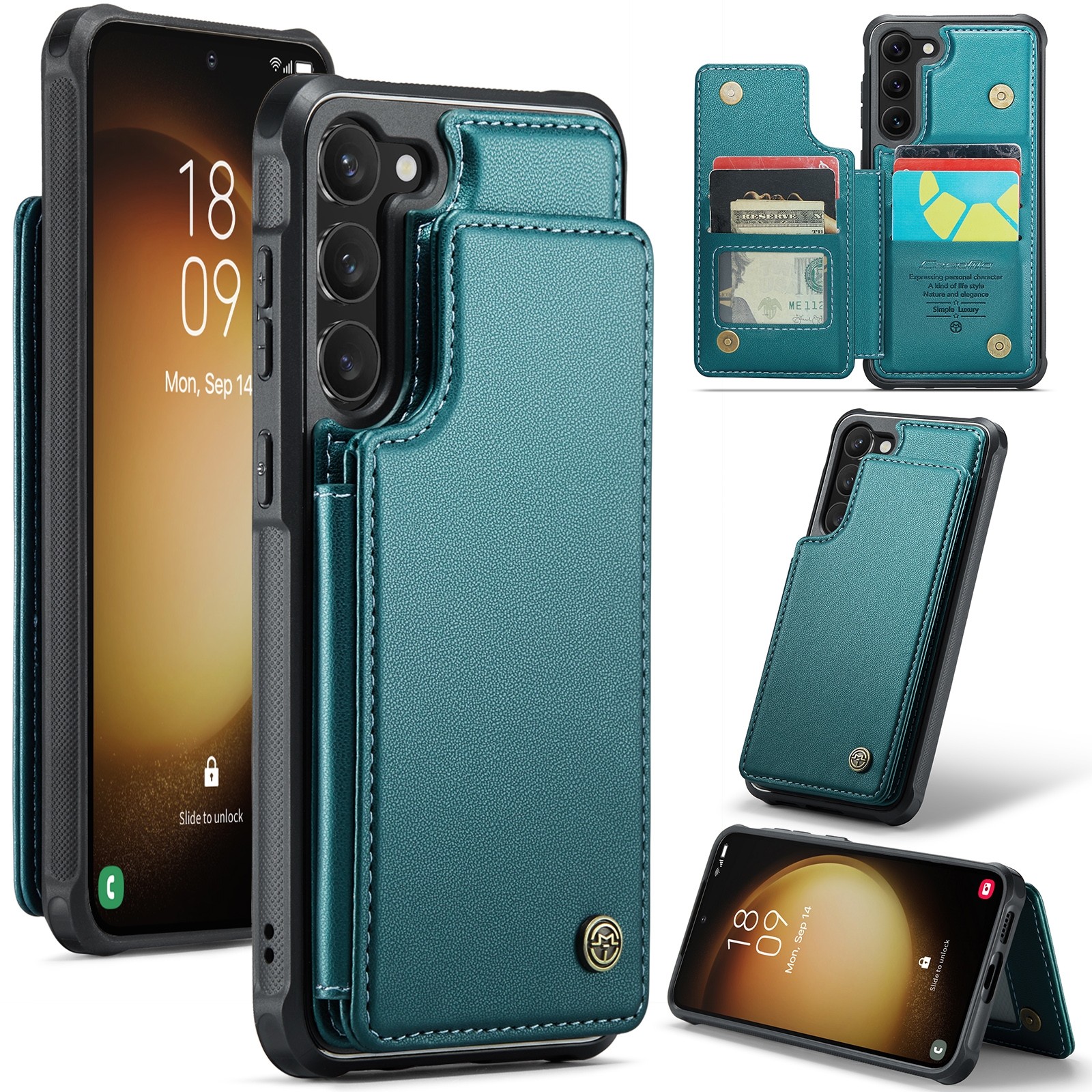 For Samsung Galaxy S23+ 5G CaseMe C22 Card Slots Holder RFID Anti-theft Phone Case(Blue Green) For Samsung Galaxy S23+ 5G CaseMe C22 Card Slots Holder RFID Anti-theft Phone Case(Blue Green)