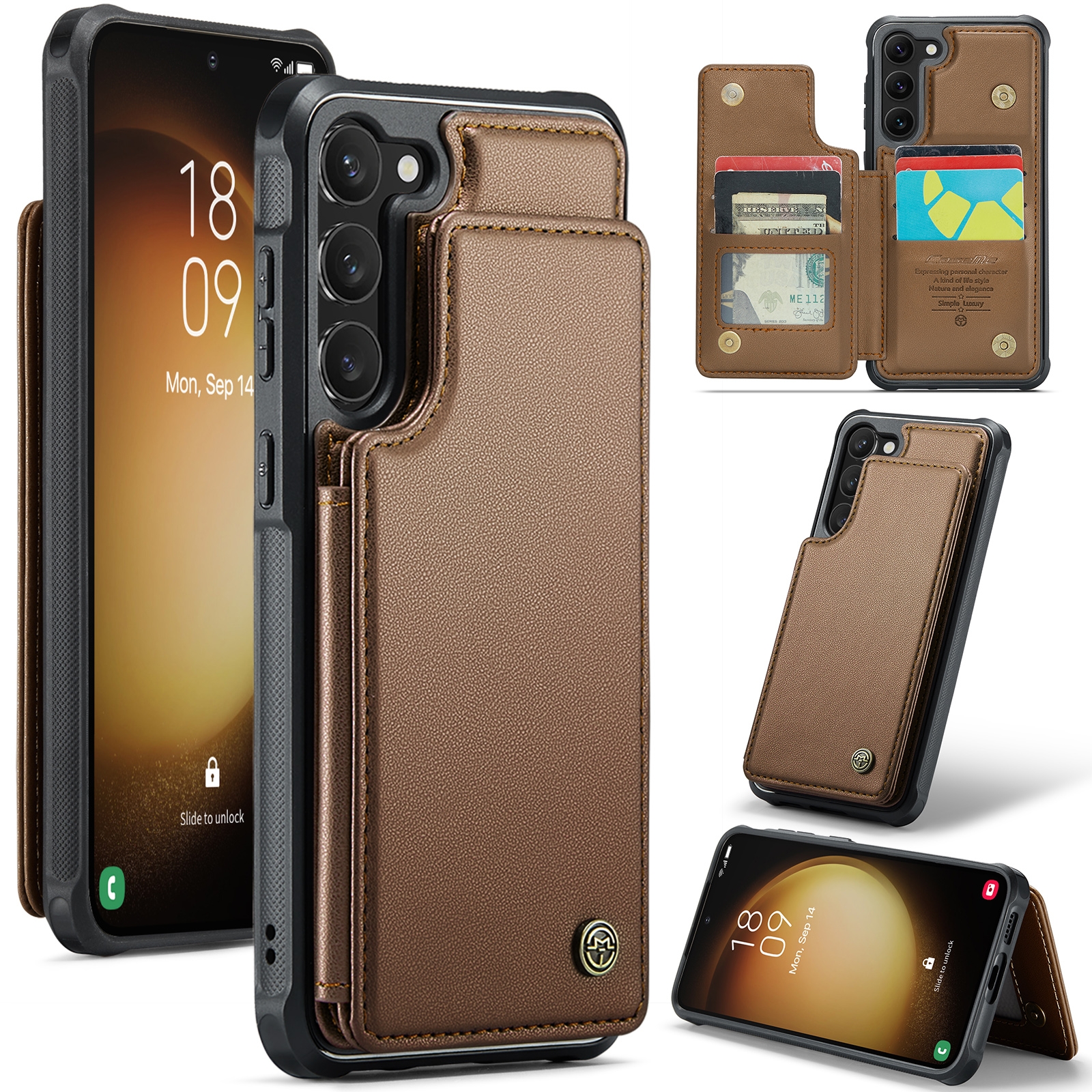For Samsung Galaxy S23+ 5G CaseMe C22 Card Slots Holder RFID Anti-theft Phone Case(Brown) For Samsung Galaxy S23+ 5G CaseMe C22 Card Slots Holder RFID Anti-theft Phone Case(Brown)