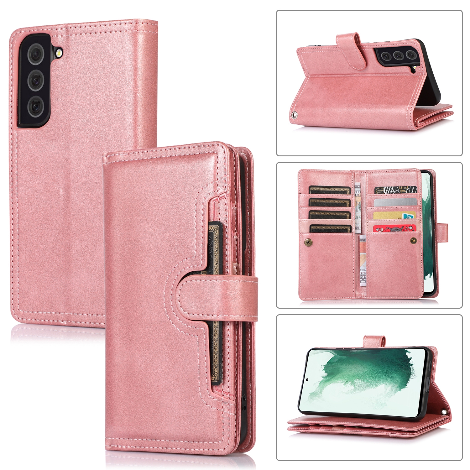 For Samsung Galaxy S22 5G Wristband Card Slot Leather Phone Case(Rose Gold) For Samsung Galaxy S22 5G Wristband Card Slot Leather Phone Case(Rose Gold)
