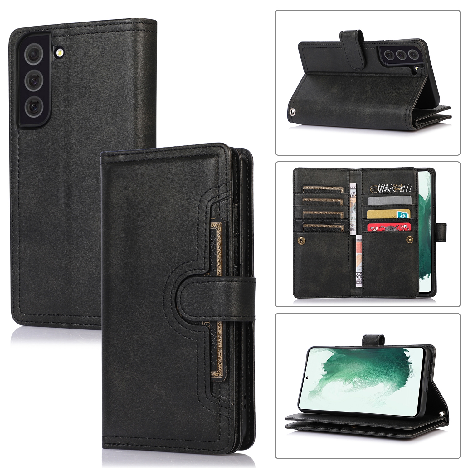 For Samsung Galaxy S22+ 5G Wristband Card Slot Leather Phone Case(Black) For Samsung Galaxy S22+ 5G Wristband Card Slot Leather Phone Case(Black)