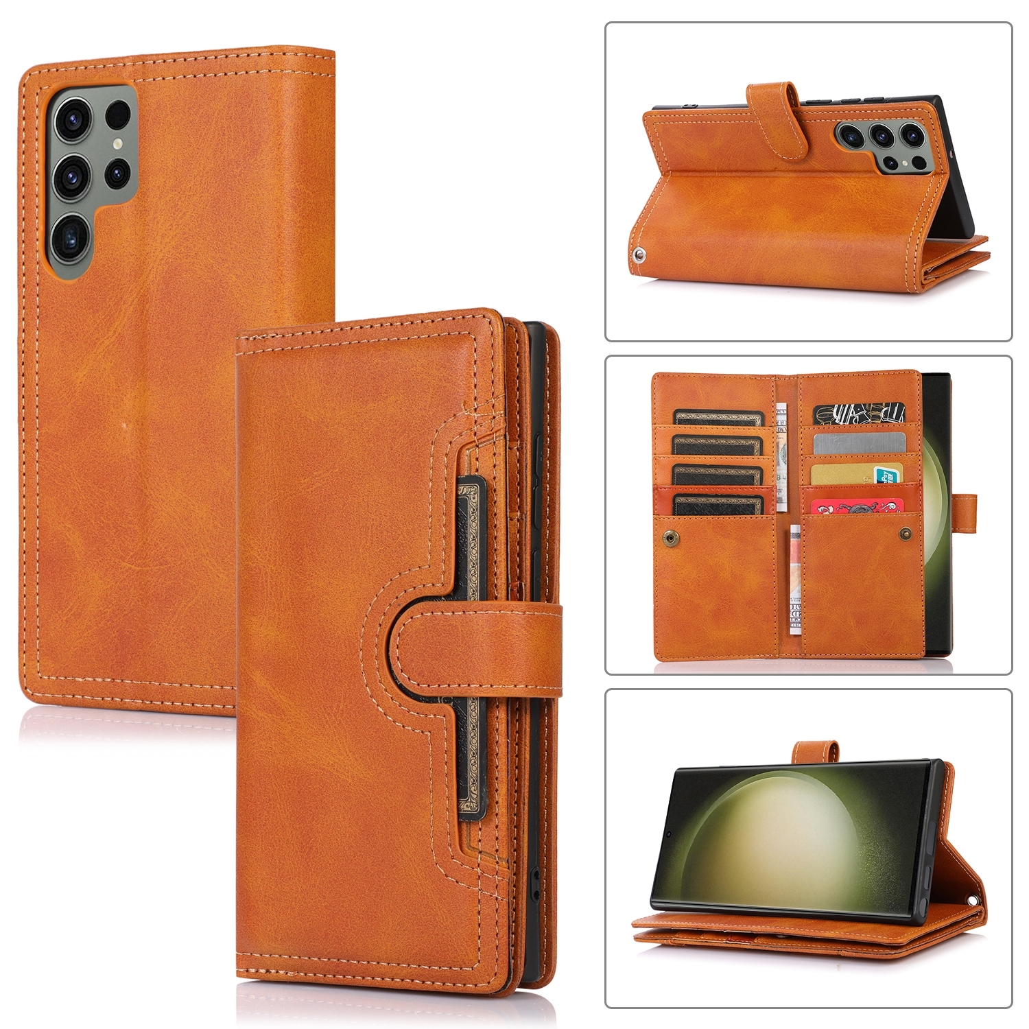 For Samsung Galaxy S24 Ultra 5G Wristband Card Slot Leather Phone Case(Brown) For Samsung Galaxy S24 Ultra 5G Wristband Card Slot Leather Phone Case(Brown)