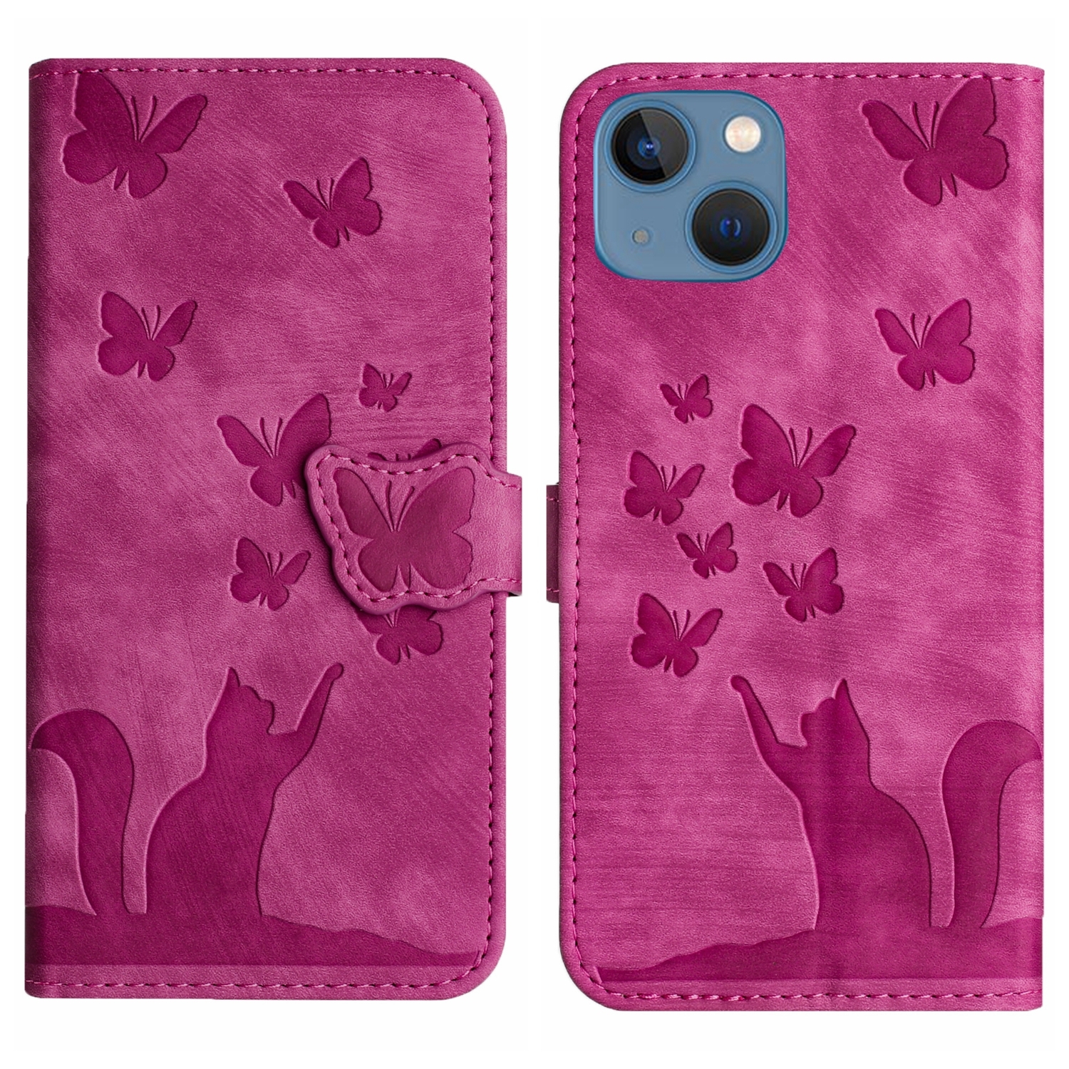 For iPhone 13 mini Butterfly Cat Embossing Flip Leather Phone Case(Pink) For iPhone 13 mini Butterfly Cat Embossing Flip Leather Phone Case(Pink)