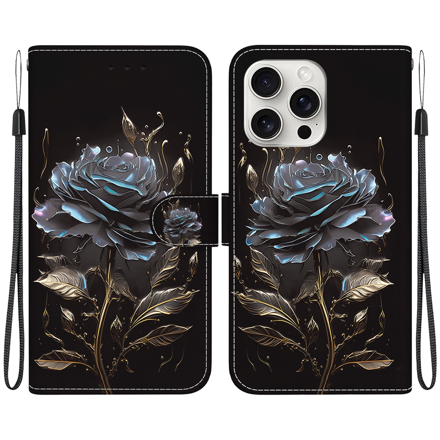 For iPhone 16 Pro Crystal Texture Colored Drawing Leather Phone Case(Black Rose) For iPhone 16 Pro Crystal Texture Colored Drawing Leather Phone Case(Black Rose)