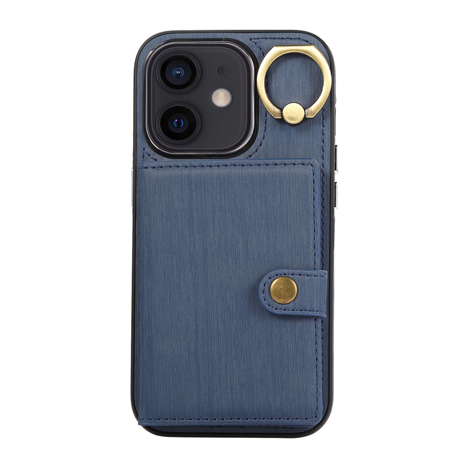 For iPhone 12 / 12 Pro Brushed Texture Wallet Ring Holder Phone Case(Blue) For iPhone 12 / 12 Pro Brushed Texture Wallet Ring Holder Phone Case(Blue)