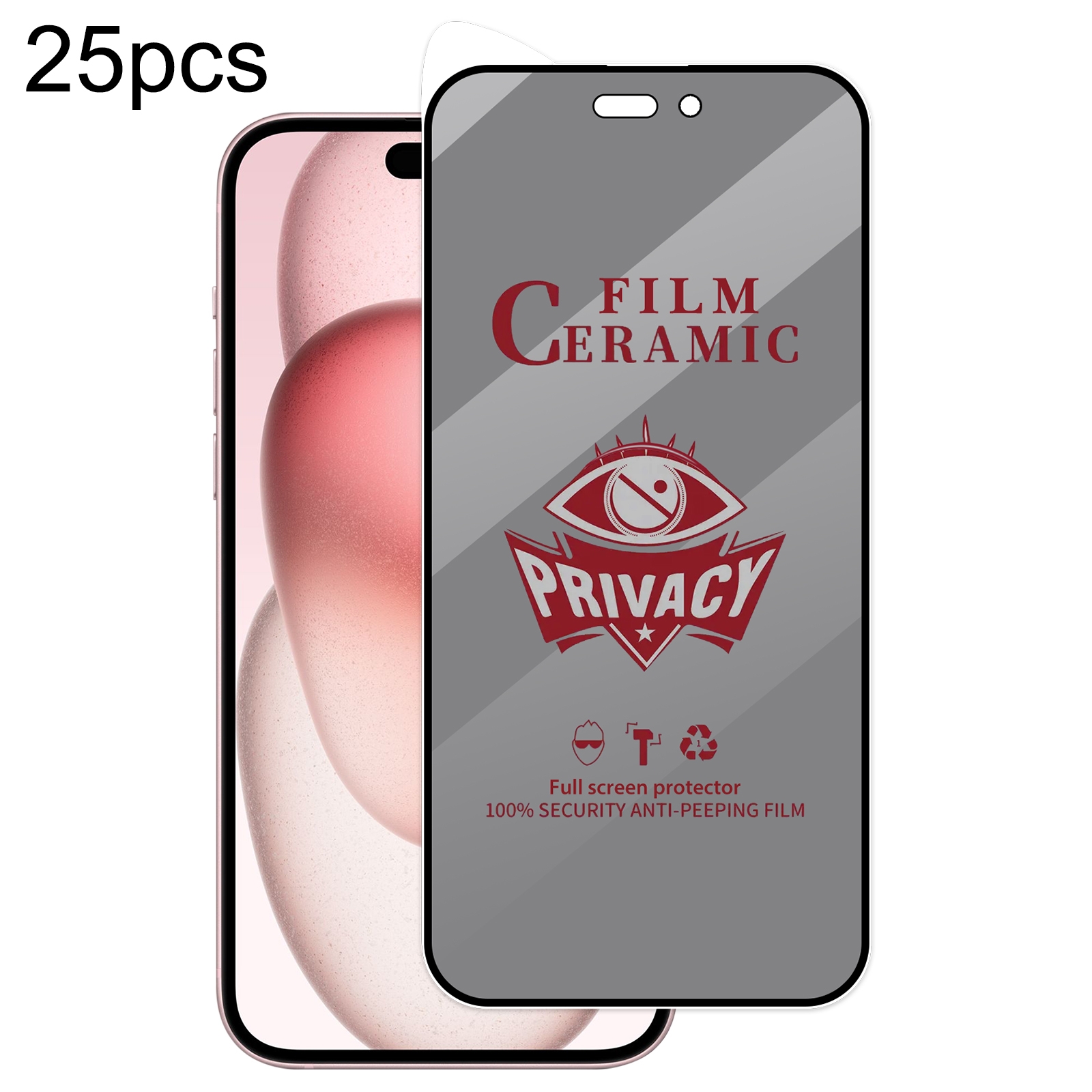 For iPhone 15 25pcs Full Coverage HD Privacy Ceramic Film