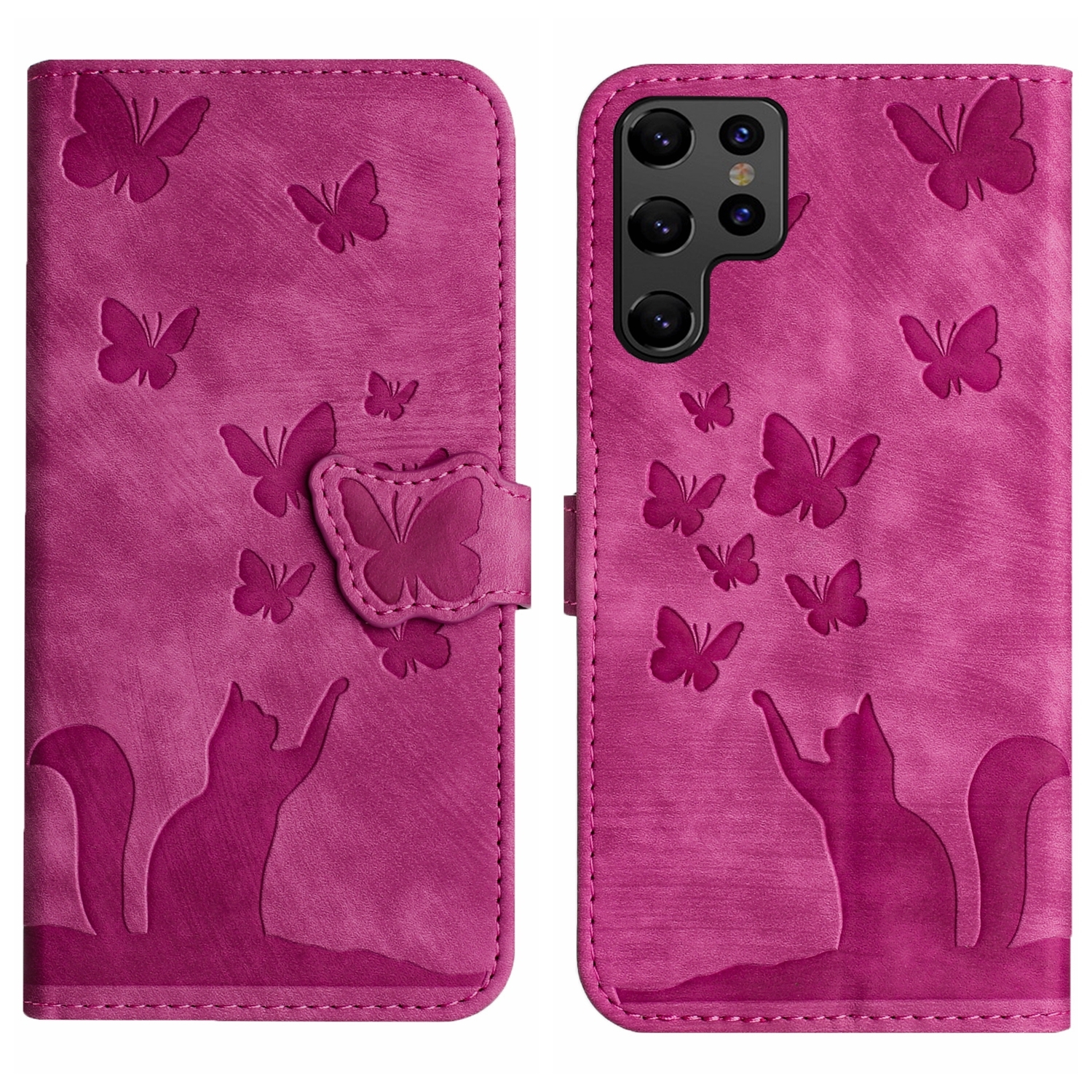 For Samsung Galaxy S22 Ultra 5G Butterfly Cat Embossing Flip Leather Phone Case(Pink) For Samsung Galaxy S22 Ultra 5G Butterfly Cat Embossing Flip Leather Phone Case(Pink)