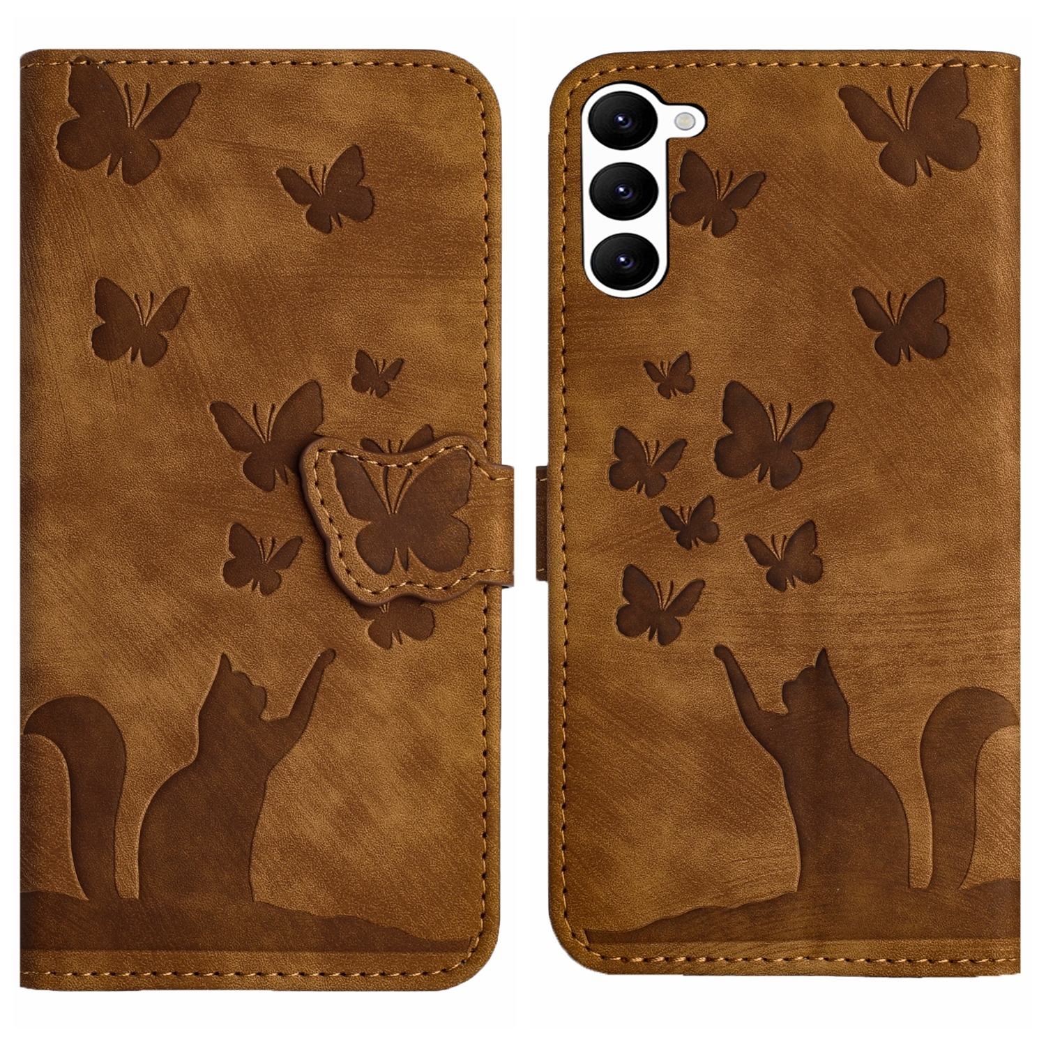 For Samsung Galaxy S23 5G Butterfly Cat Embossing Flip Leather Phone Case(Brown) For Samsung Galaxy S23 5G Butterfly Cat Embossing Flip Leather Phone Case(Brown)