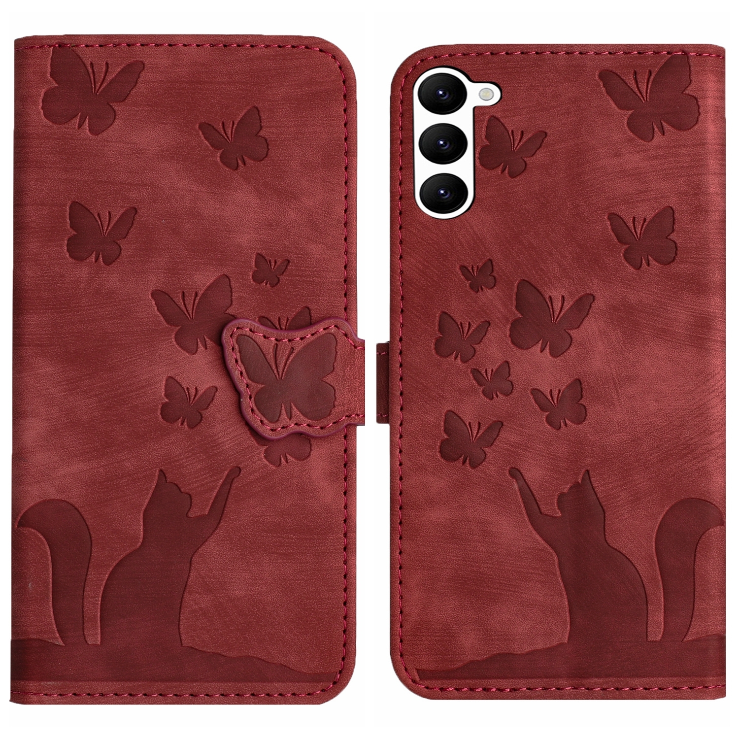 For Samsung Galaxy S23+ 5G Butterfly Cat Embossing Flip Leather Phone Case(Red) For Samsung Galaxy S23+ 5G Butterfly Cat Embossing Flip Leather Phone Case(Red)