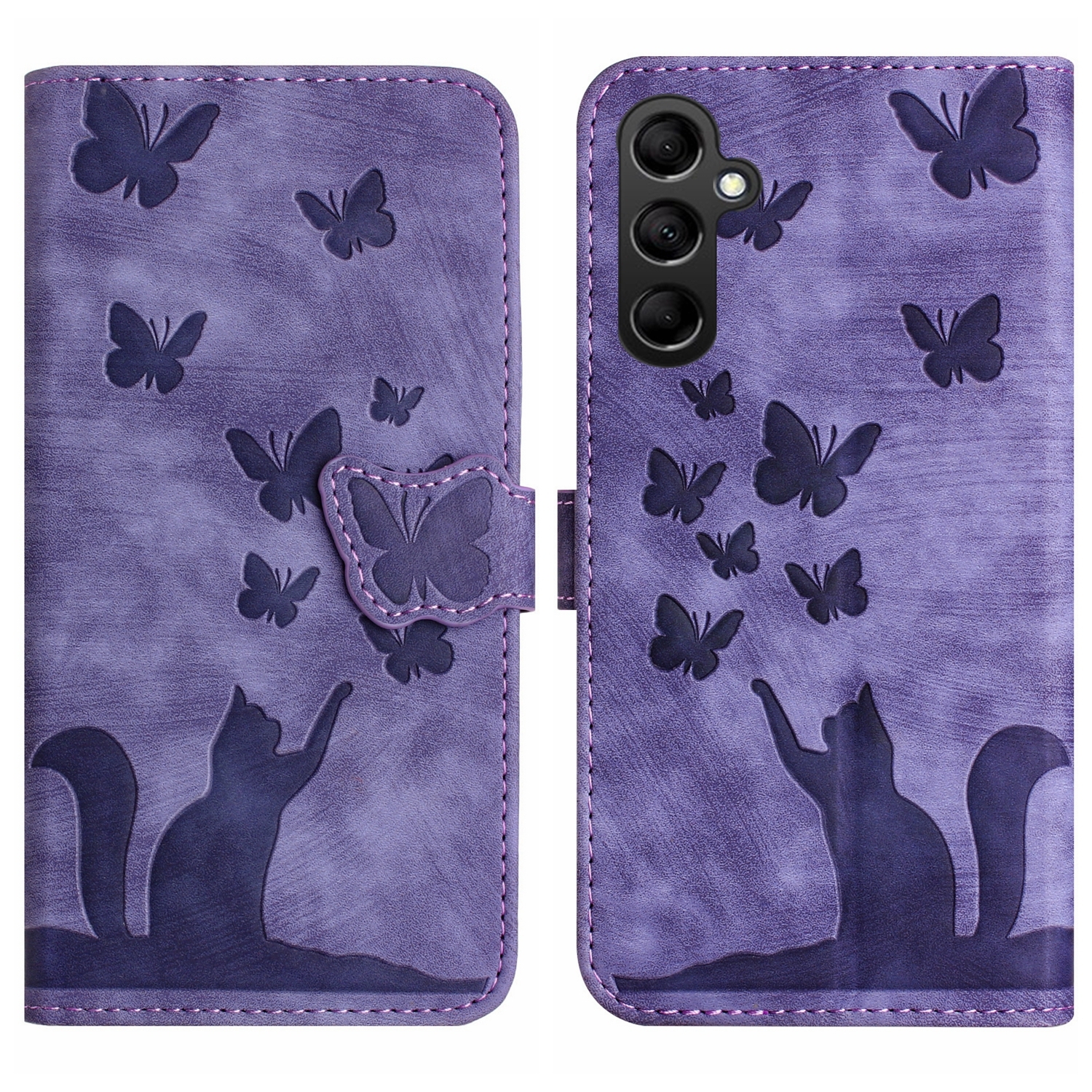 For Samsung Galaxy S23 FE 5G Butterfly Cat Embossing Flip Leather Phone Case(Purple) For Samsung Galaxy S23 FE 5G Butterfly Cat Embossing Flip Leather Phone Case(Purple)
