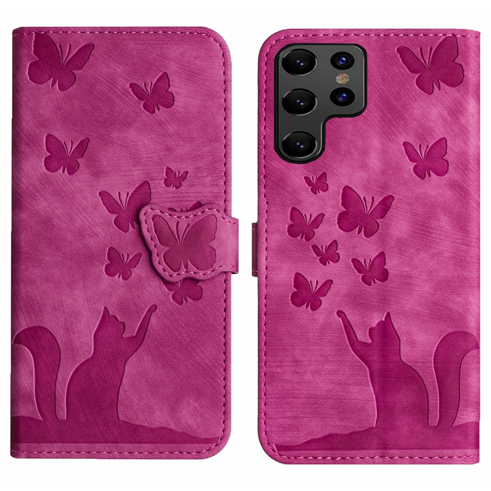 For Samsung Galaxy S24 Ultra 5G Butterfly Cat Embossing Flip Leather Phone Case(Pink) For Samsung Galaxy S24 Ultra 5G Butterfly Cat Embossing Flip Leather Phone Case(Pink)