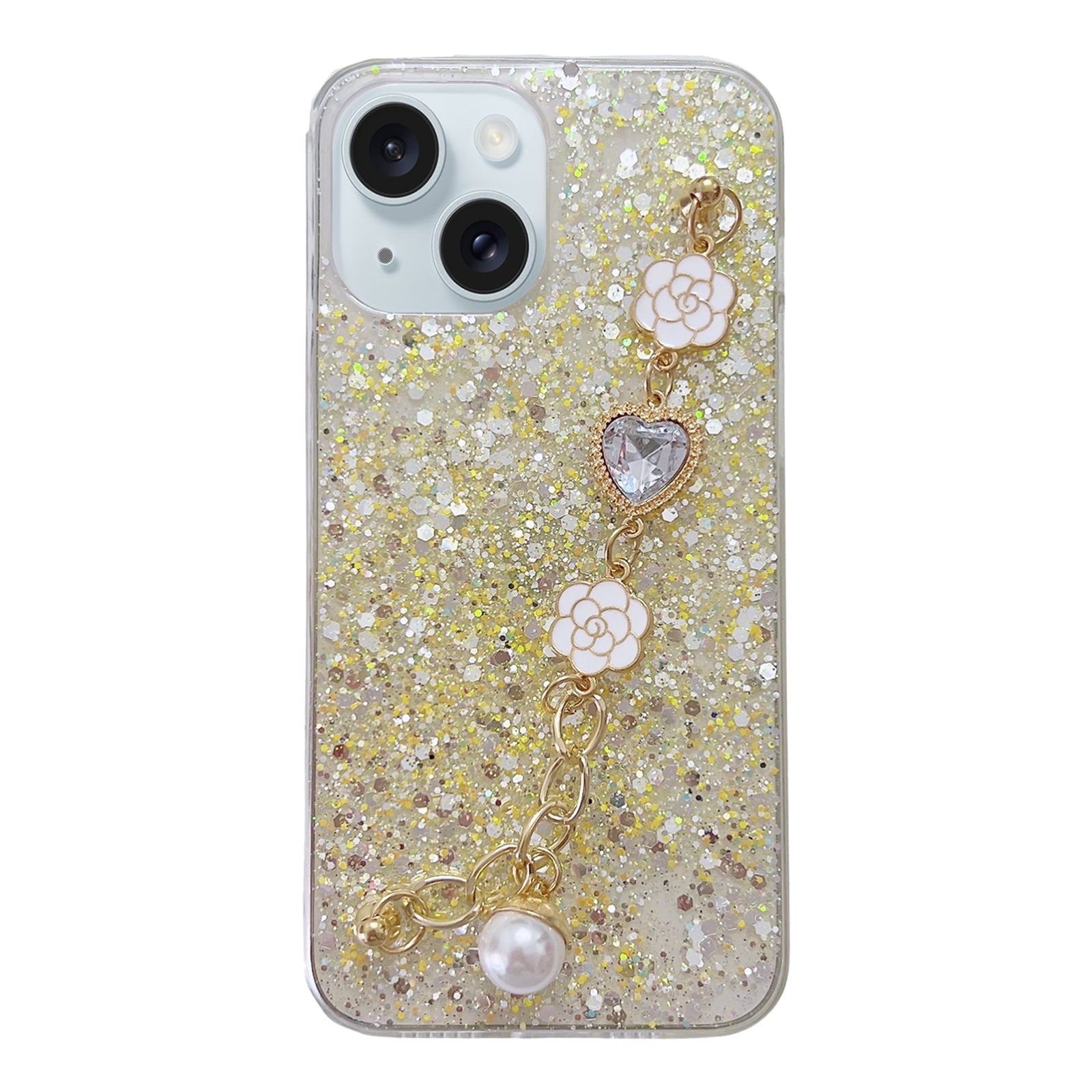For iPhone 14 Plus Starry Sequin Love Gem Chain Epoxy TPU Phone Case(Yellow) For iPhone 14 Plus Starry Sequin Love Gem Chain Epoxy TPU Phone Case(Yellow)