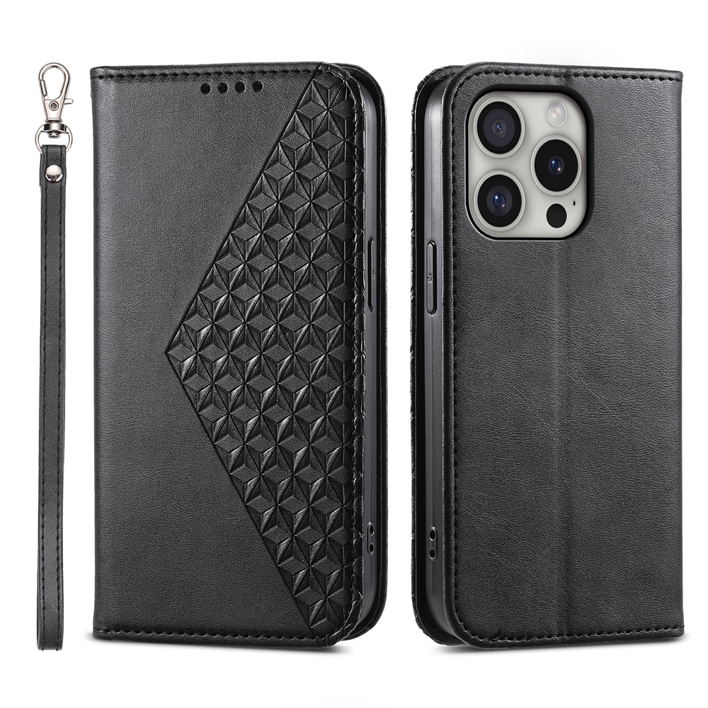 For iPhone 16 Pro Cubic Grid Calf Texture Magnetic Leather Phone Case(Black) For iPhone 16 Pro Cubic Grid Calf Texture Magnetic Leather Phone Case(Black)