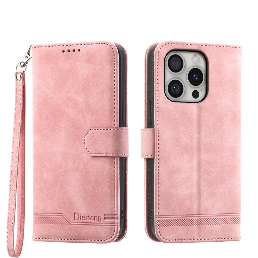For iPhone 16 Pro Dierfeng Dream Line TPU + PU Leather Phone Case(Pink) For iPhone 16 Pro Dierfeng Dream Line TPU + PU Leather Phone Case(Pink)