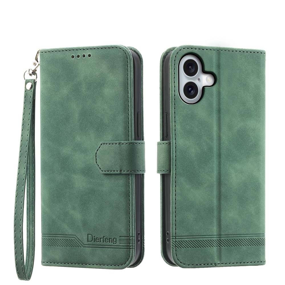 For iPhone 16 Plus Dierfeng Dream Line TPU + PU Leather Phone Case(Green) For iPhone 16 Plus Dierfeng Dream Line TPU + PU Leather Phone Case(Green)