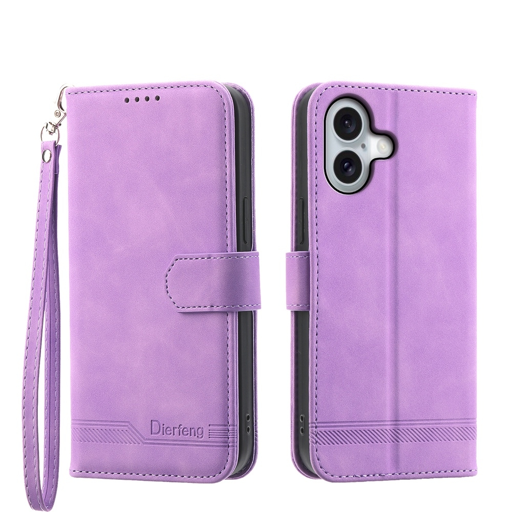 For iPhone 16 Dierfeng Dream Line TPU + PU Leather Phone Case(Purple) For iPhone 16 Dierfeng Dream Line TPU + PU Leather Phone Case(Purple)