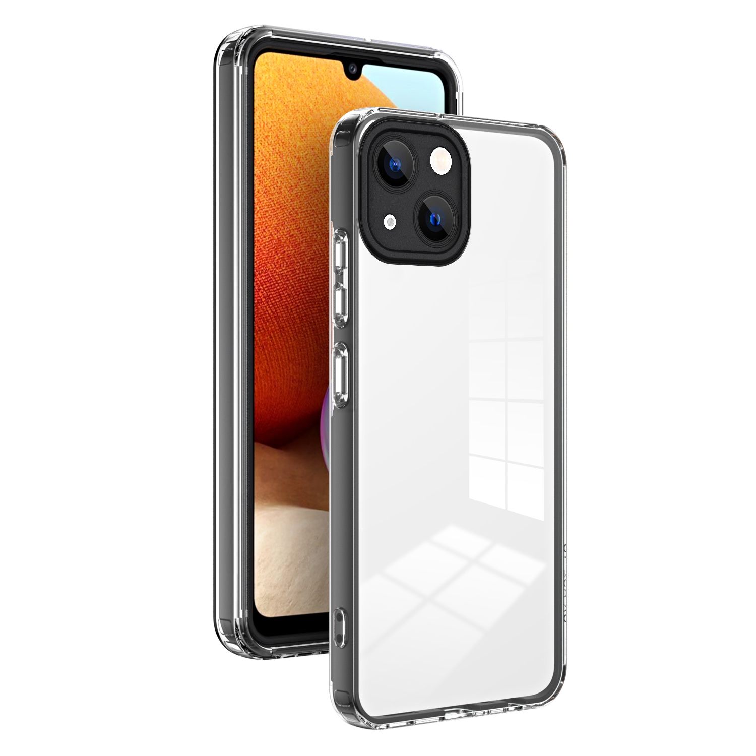 For iPhone 15 3 in 1 Clear TPU Color PC Frame Phone Case(Black)