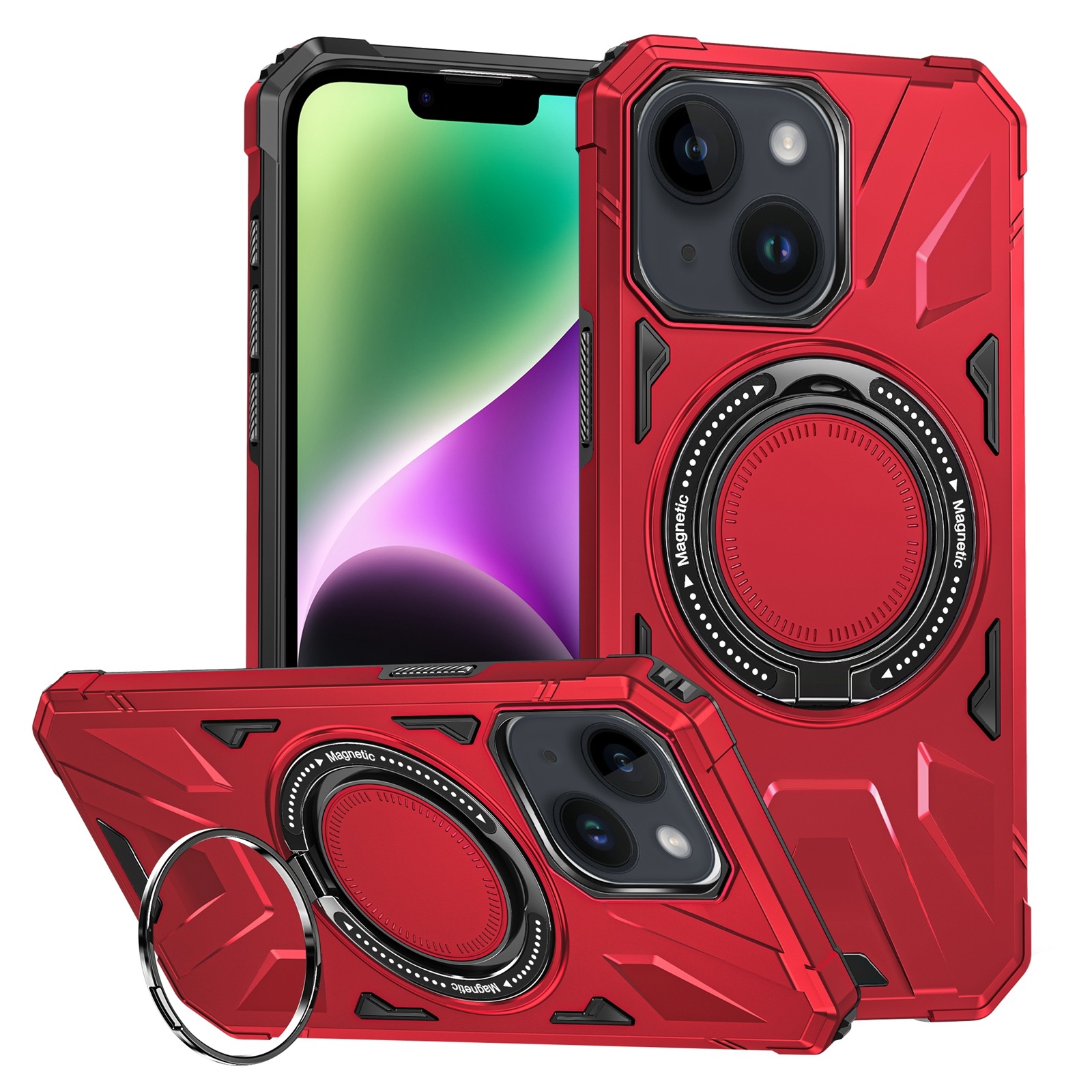 For iPhone 14/13 MagSafe Magnetic Shockproof Phone Case with Ring Holder(Red) For iPhone 14/13 MagSafe Magnetic Shockproof Phone Case with Ring Holder(Red)