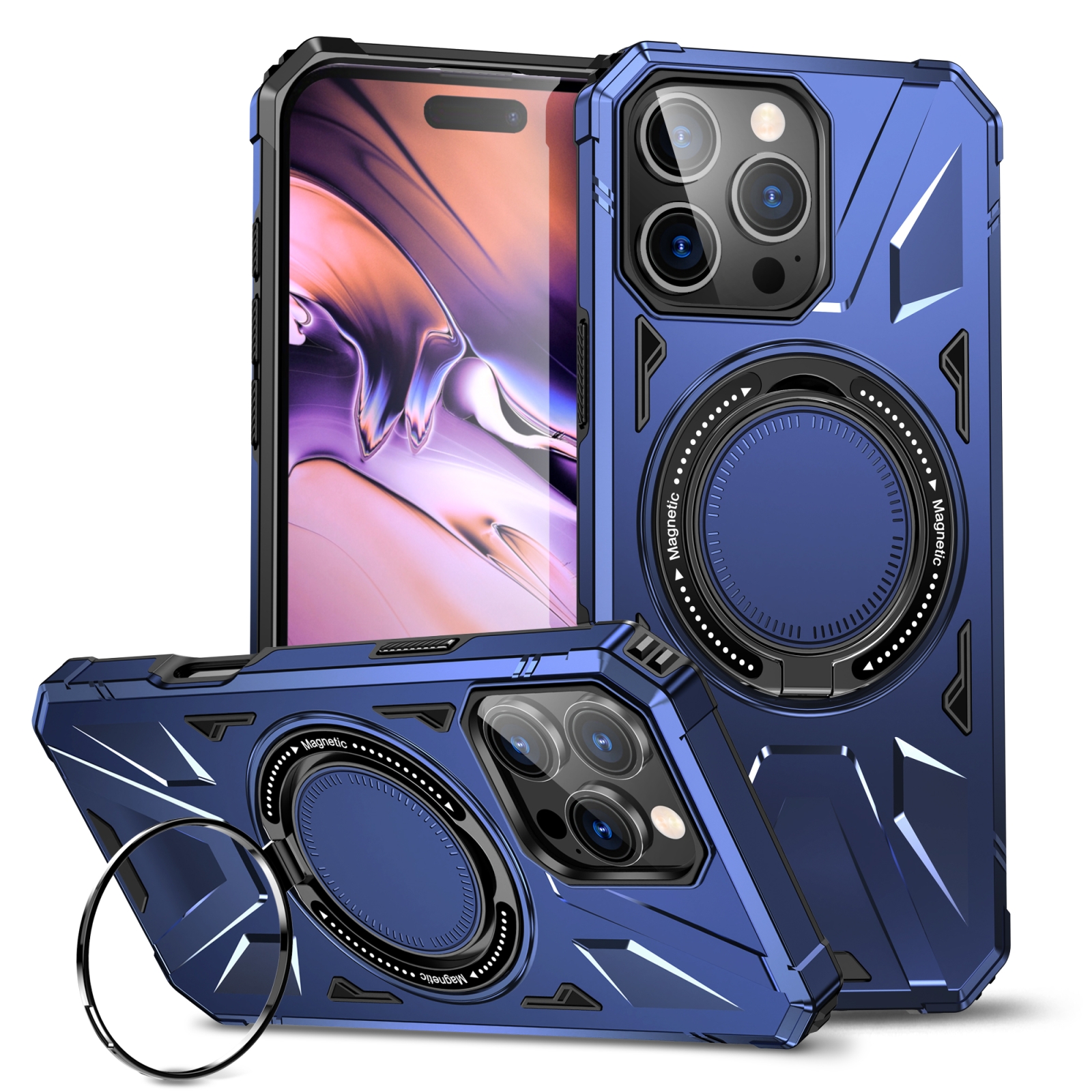 For iPhone 16 Pro Max MagSafe Magnetic Shockproof Phone Case with Ring Holder(Navy Blue) For iPhone 16 Pro Max MagSafe Magnetic Shockproof Phone Case with Ring Holder(Navy Blue)