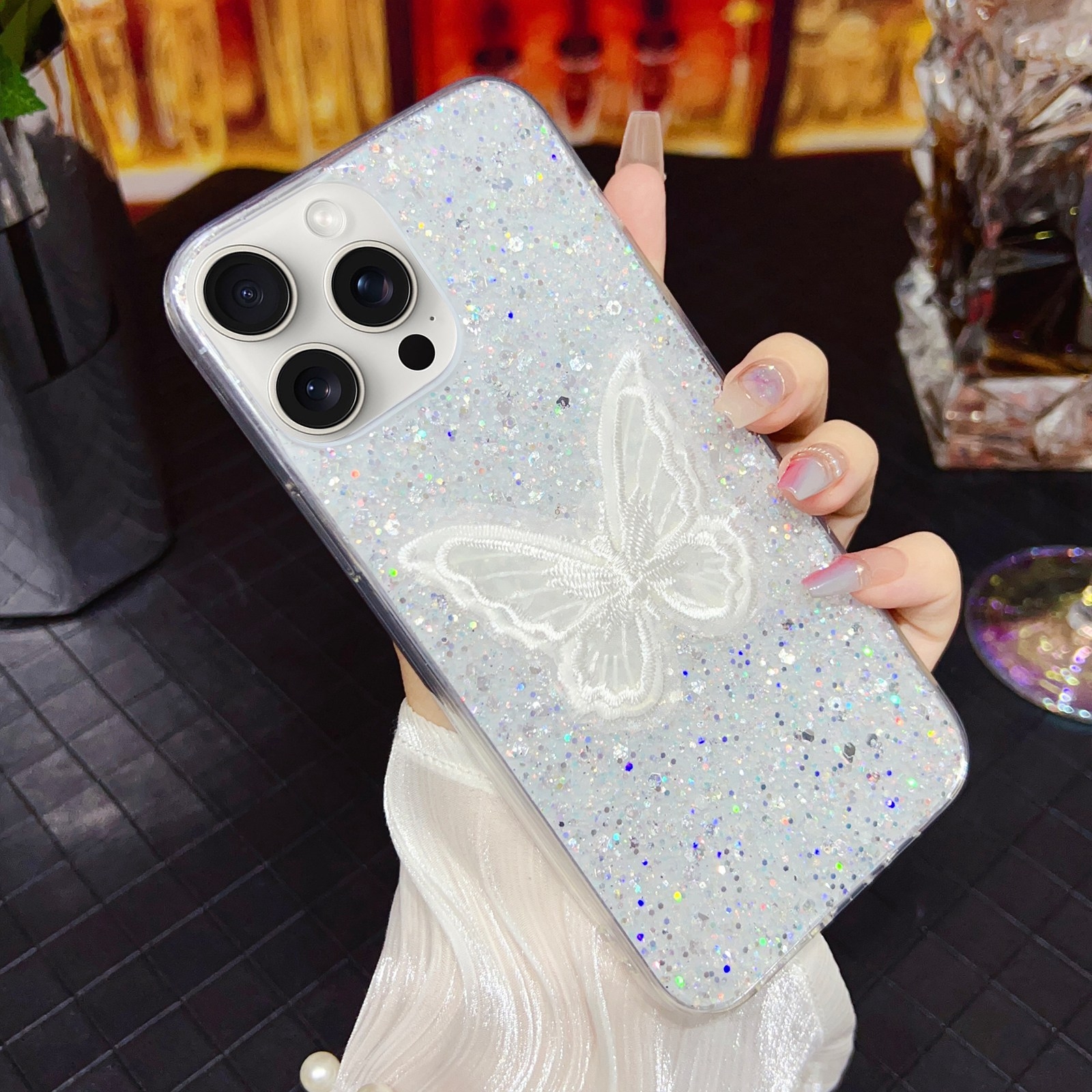 For iPhone 14 Pro Starry Sequin Embroidered Butterfly Epoxy TPU Phone Case(Silver) For iPhone 14 Pro Starry Sequin Embroidered Butterfly Epoxy TPU Phone Case(Silver)