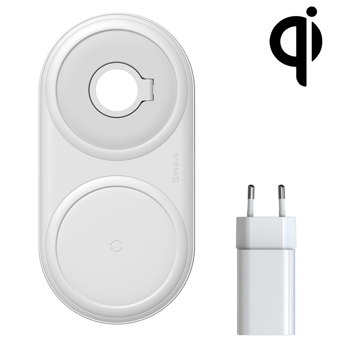 Baseus WXPL-B02 Planet 2 in 1 QI Dual Charge Wireless Charger Set for QI Standard Mobile Phones & iWatch, with Removable Watch Storage Box & Type-C Data Cable & Single USB Interface Travel Charger EU Plug(White)