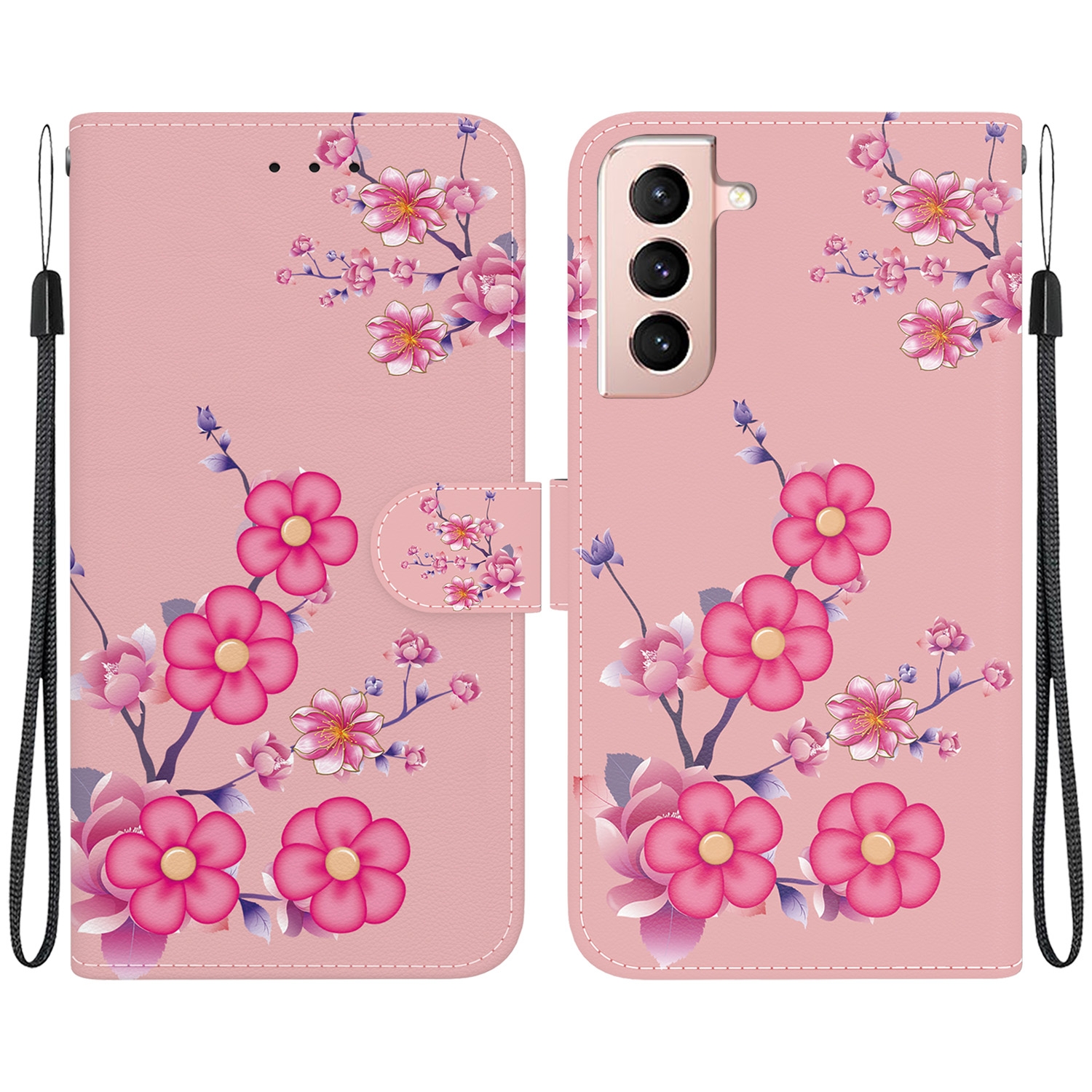 For Samsung Galaxy S21+ 5G Crystal Texture Colored Drawing Leather Phone Case(Cherry Blossoms)