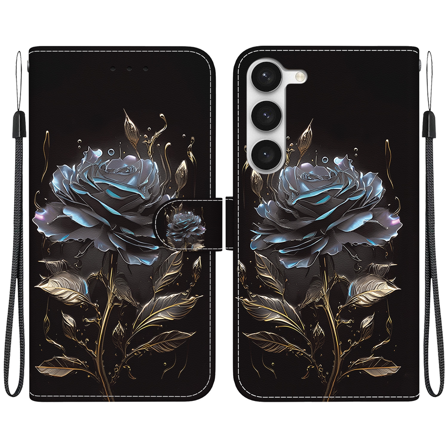 For Samsung Galaxy S23+ 5G Crystal Texture Colored Drawing Leather Phone Case(Black Rose) For Samsung Galaxy S23+ 5G Crystal Texture Colored Drawing Leather Phone Case(Black Rose)