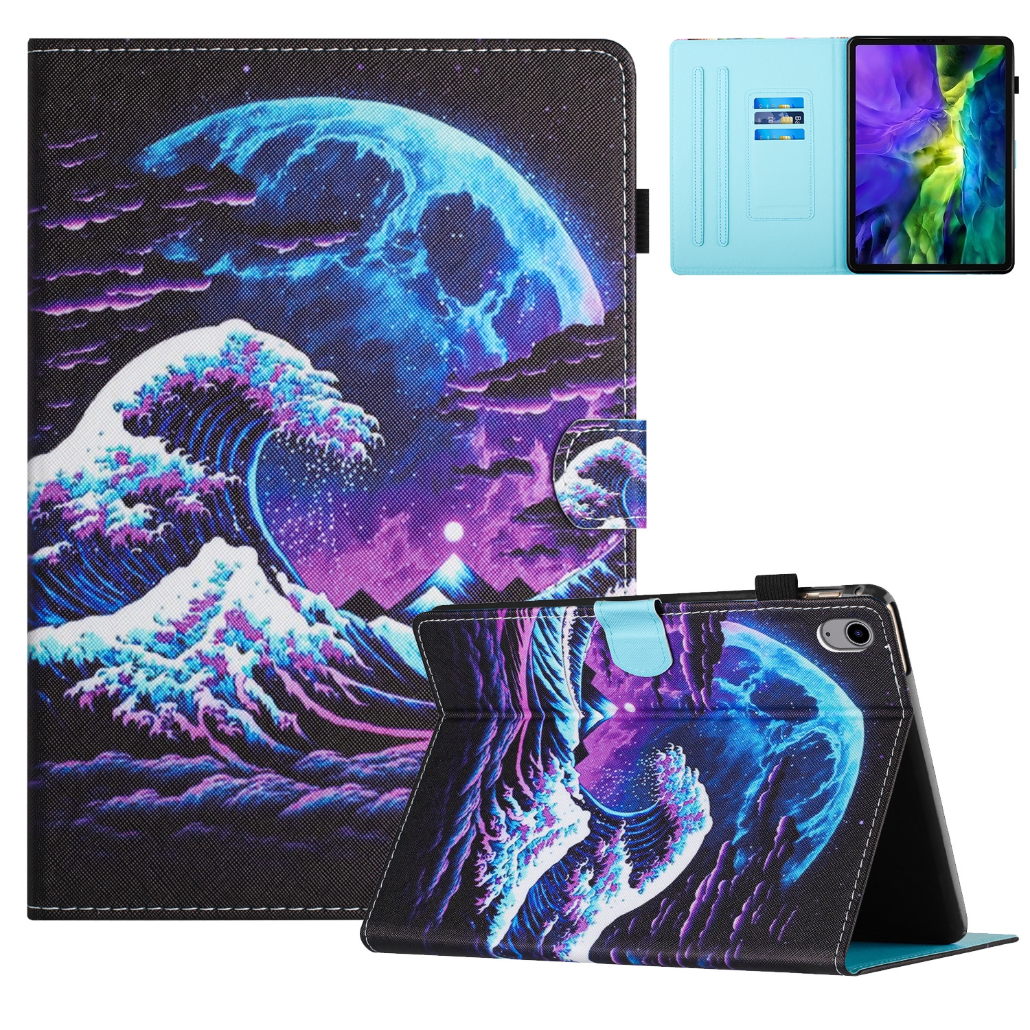 For iPad 10th Gen 10.9 2022 Colored Drawing Stitching Leather Tablet Smart Case(Sea Wave) For iPad 10th Gen 10.9 2022 Colored Drawing Stitching Leather Tablet Smart Case(Sea Wave)