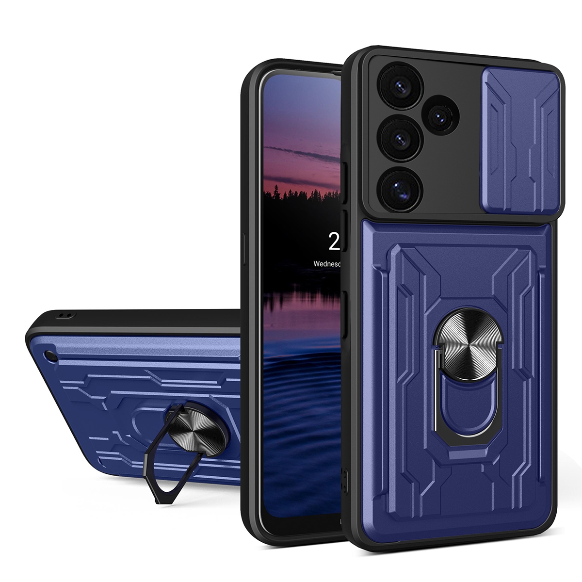 For Samsung Galaxy S24 FE Sliding Camshield TPU+PC Phone Case with Card Slot(Blue) For Samsung Galaxy S24 FE Sliding Camshield TPU+PC Phone Case with Card Slot(Blue)
