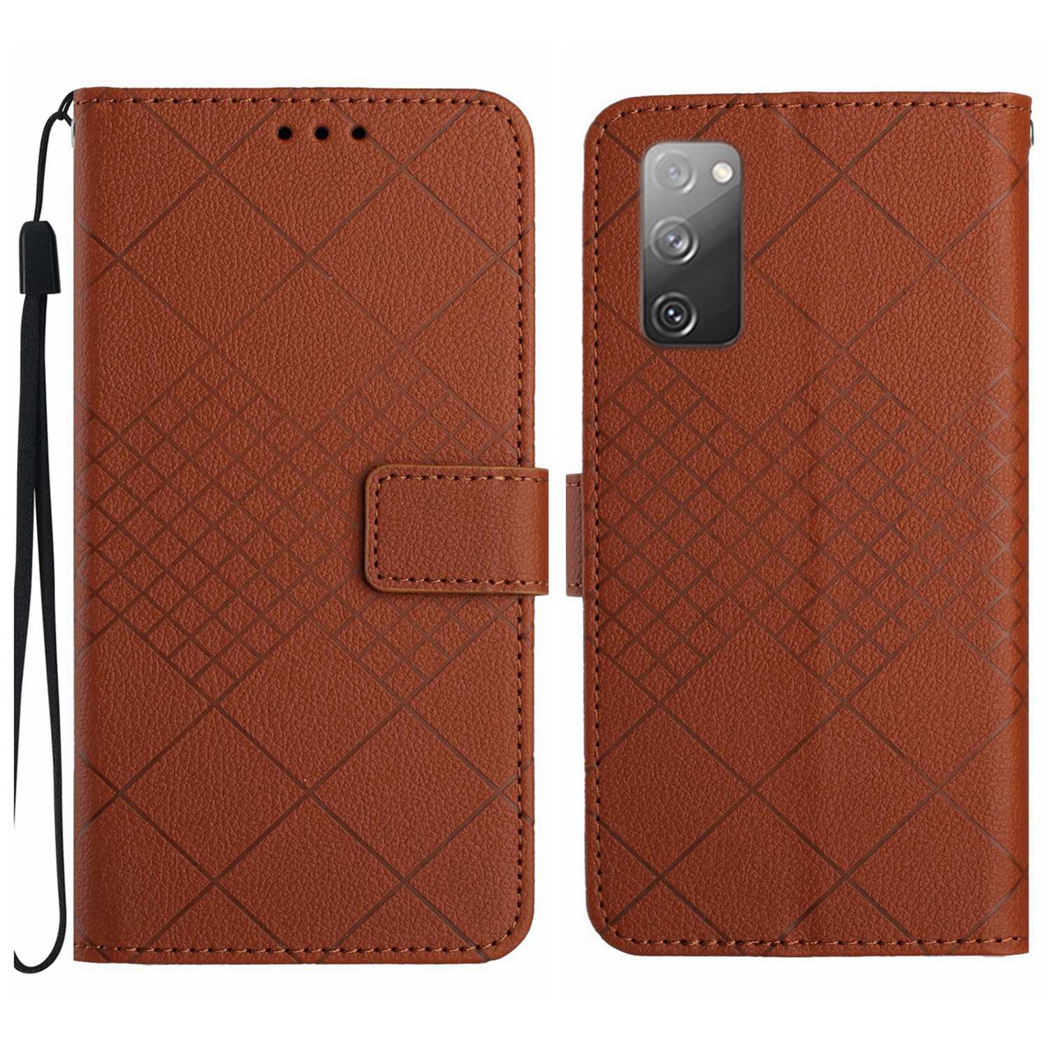 For Samsung Galaxy S20 FE 4G / 5G / 2022 Rhombic Grid Texture Leather Phone Case(Brown) For Samsung Galaxy S20 FE 4G / 5G / 2022 Rhombic Grid Texture Leather Phone Case(Brown)