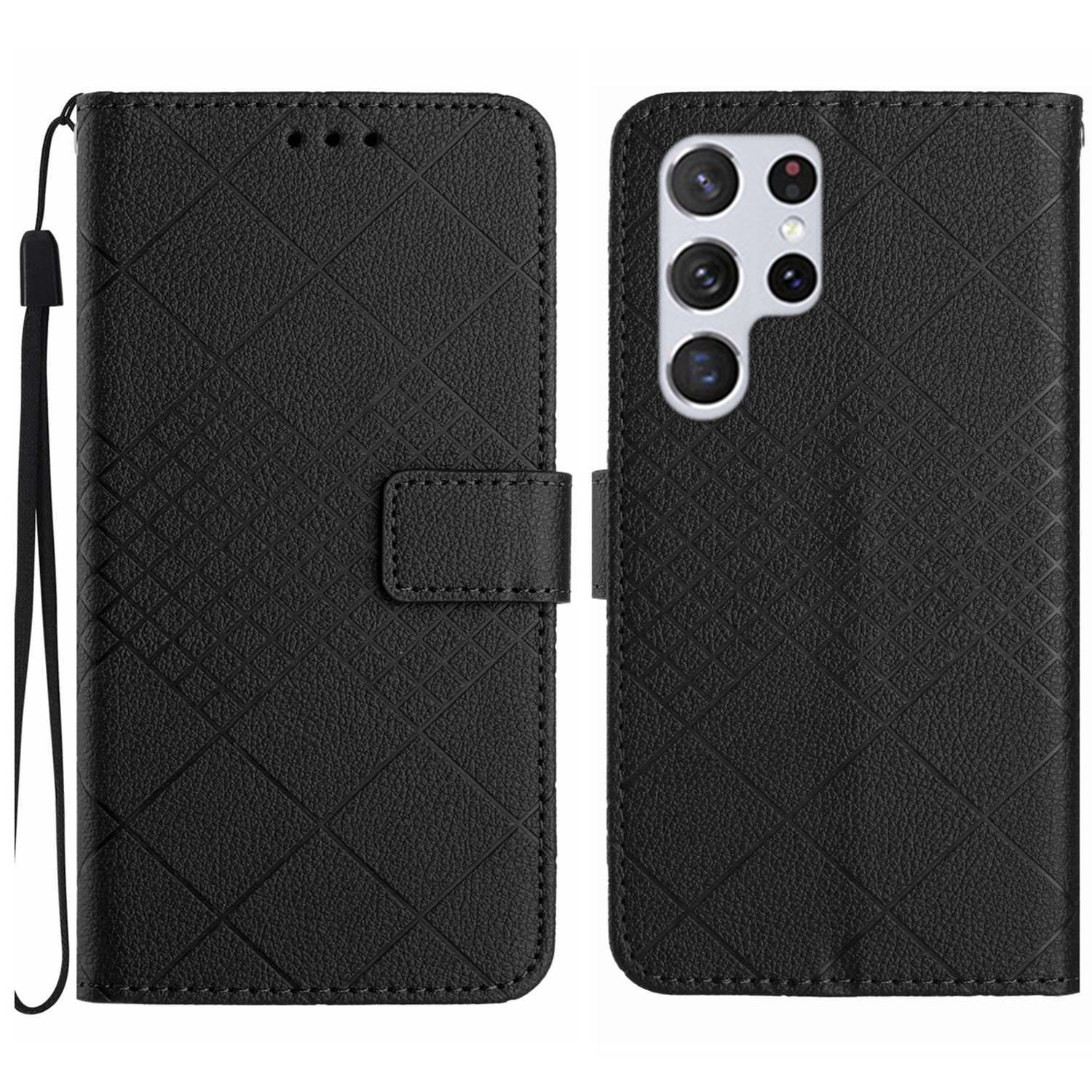 For Samsung Galaxy S24 Ultra 5G Rhombic Grid Texture Leather Phone Case(Black) For Samsung Galaxy S24 Ultra 5G Rhombic Grid Texture Leather Phone Case(Black)